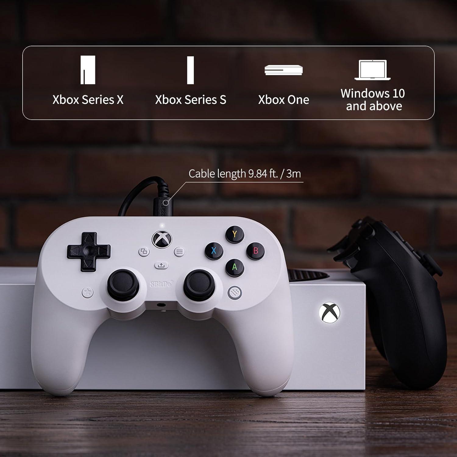 8bitdo Pro 2 Wired Controller for Xbox Series X|S, Xbox One, Windows 10/11, Gamepad with Hall Effect Joysticks, 3.5mm Audio Jack- Officially Licensed - White