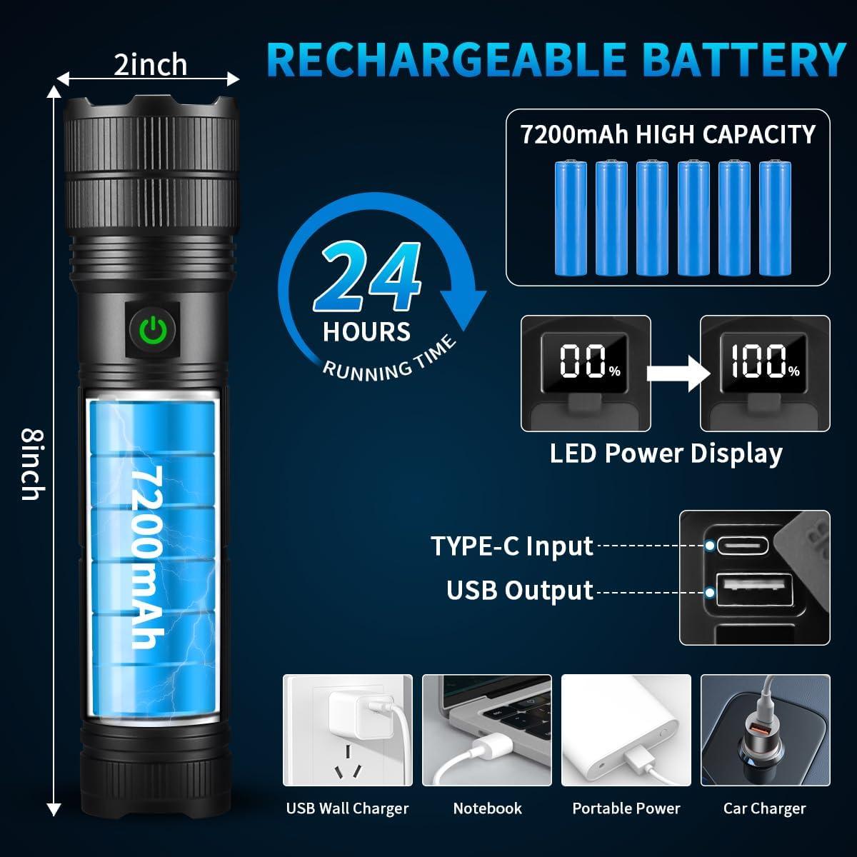 Linterna LED Recargable KYEKIO 20.32 cm Alta Potencia