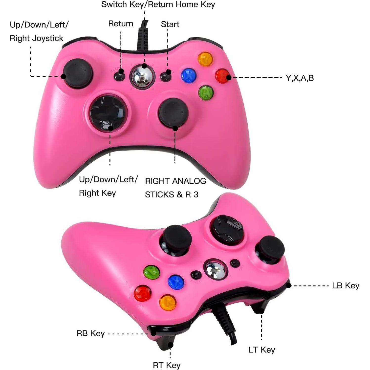 Controlador USB Con Cable USonline911 para Xbox 360 Rosa