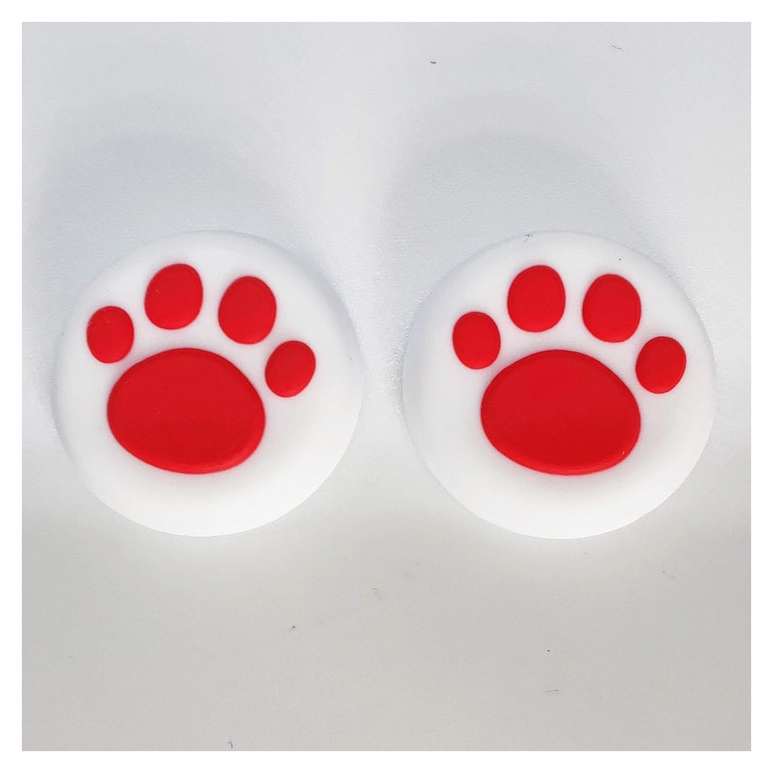 2PCS Analog Stick Thumb Stick Grips Thumbsticks Joystick Cap for PS5 PS4 Slim Pro PS3 Xbox one Xbox 360 PS2 Xbox one X S Elite Switch Pro Wii U Controller White-Red Paw