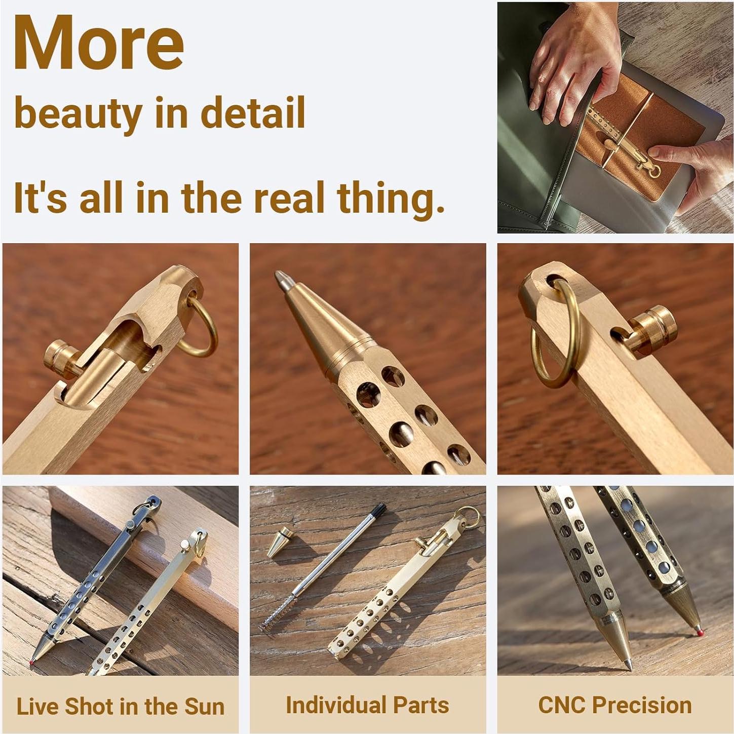 Bolígrafos Tácticos Origin-Joy 2 Pcs Latón Natural y Bronce