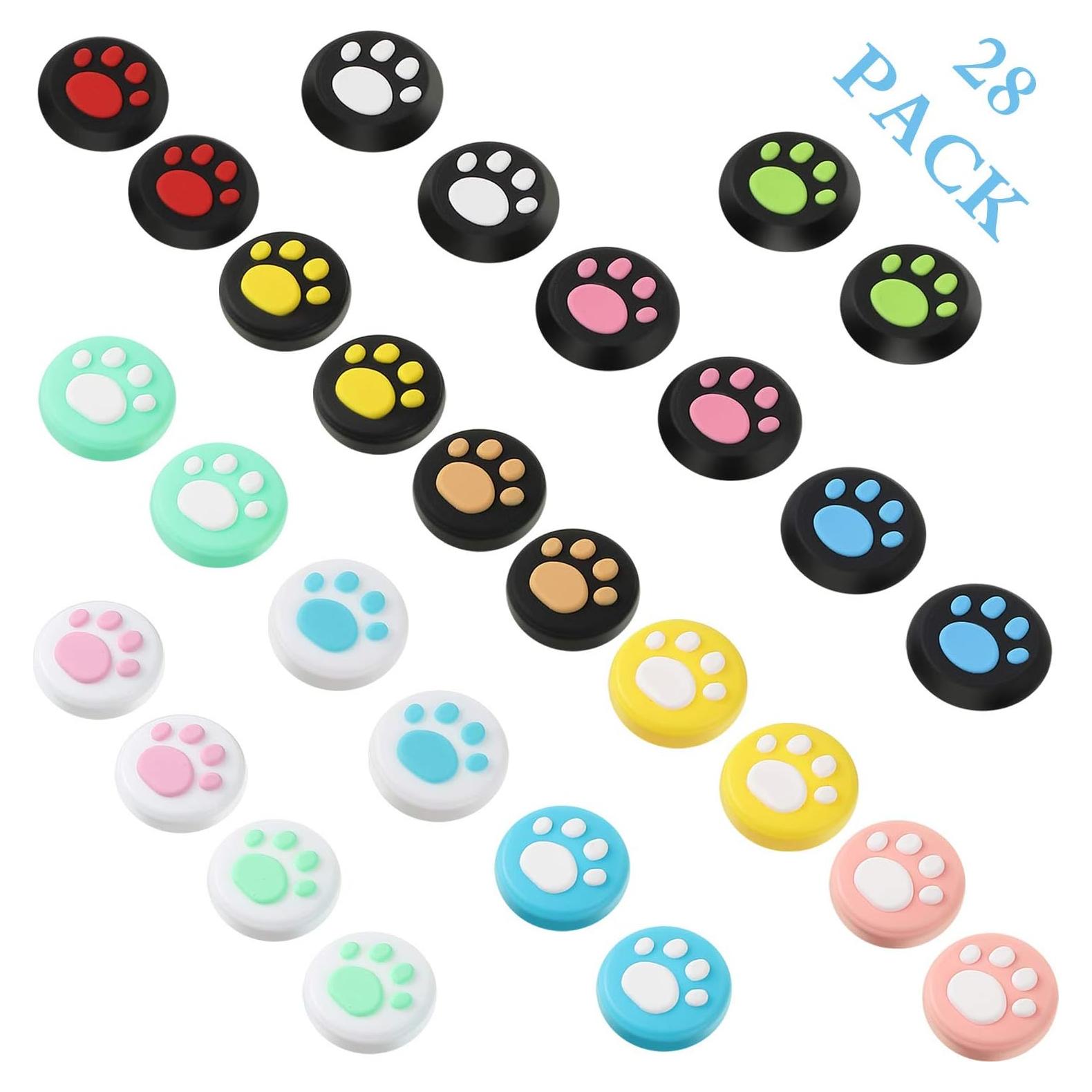 Sumind 28 Pieces Replacement Cute Cat Claw Design Thumb Grip Caps Thumb Grips Analog Stick Cover Joystick Cap Soft Silicone Cover Compatible with Nintendo Switch, Switch Lite and Joy Con Controller