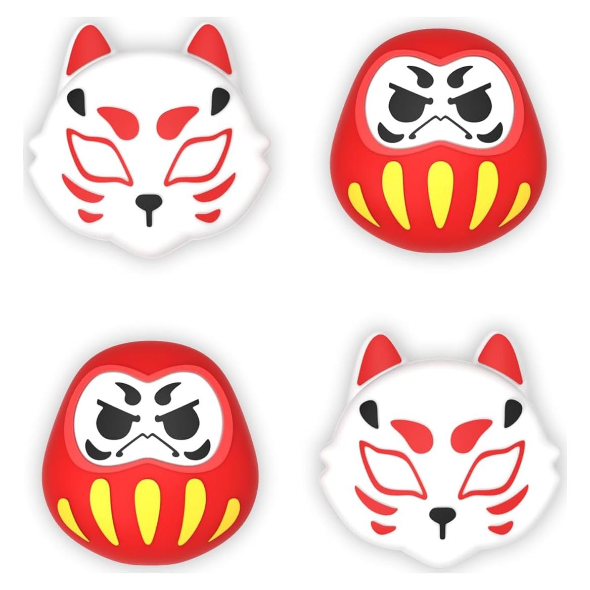 PlayVital Joystick Caps for Nintendo Switch, Thumbstick Caps for Switch Lite, Analog Cover for OLED Joycon Thumb Grips - Daruma & Kitsune