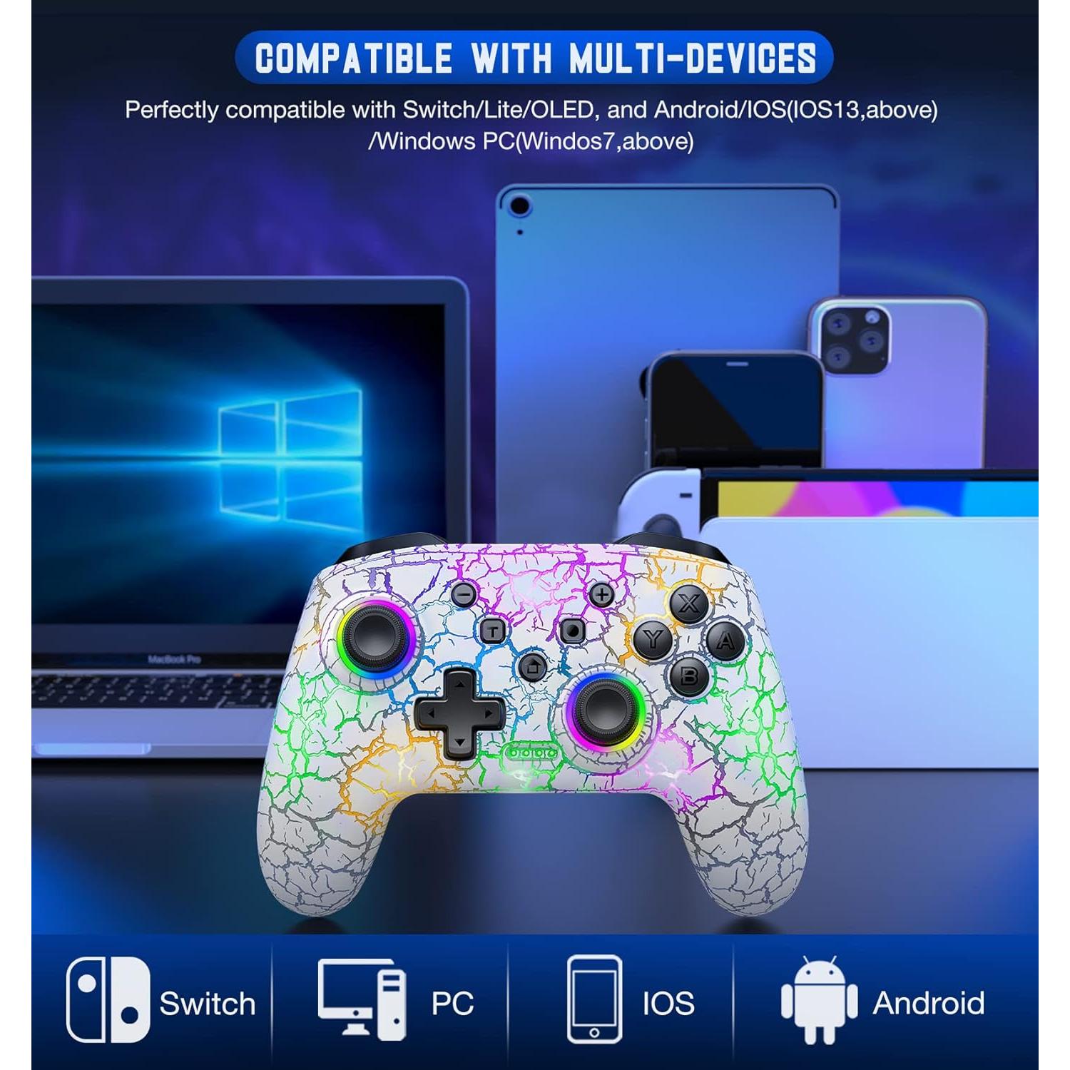 Controlador Inalámbrico Gammeefy para Nintendo Switch - LED 9 Colores