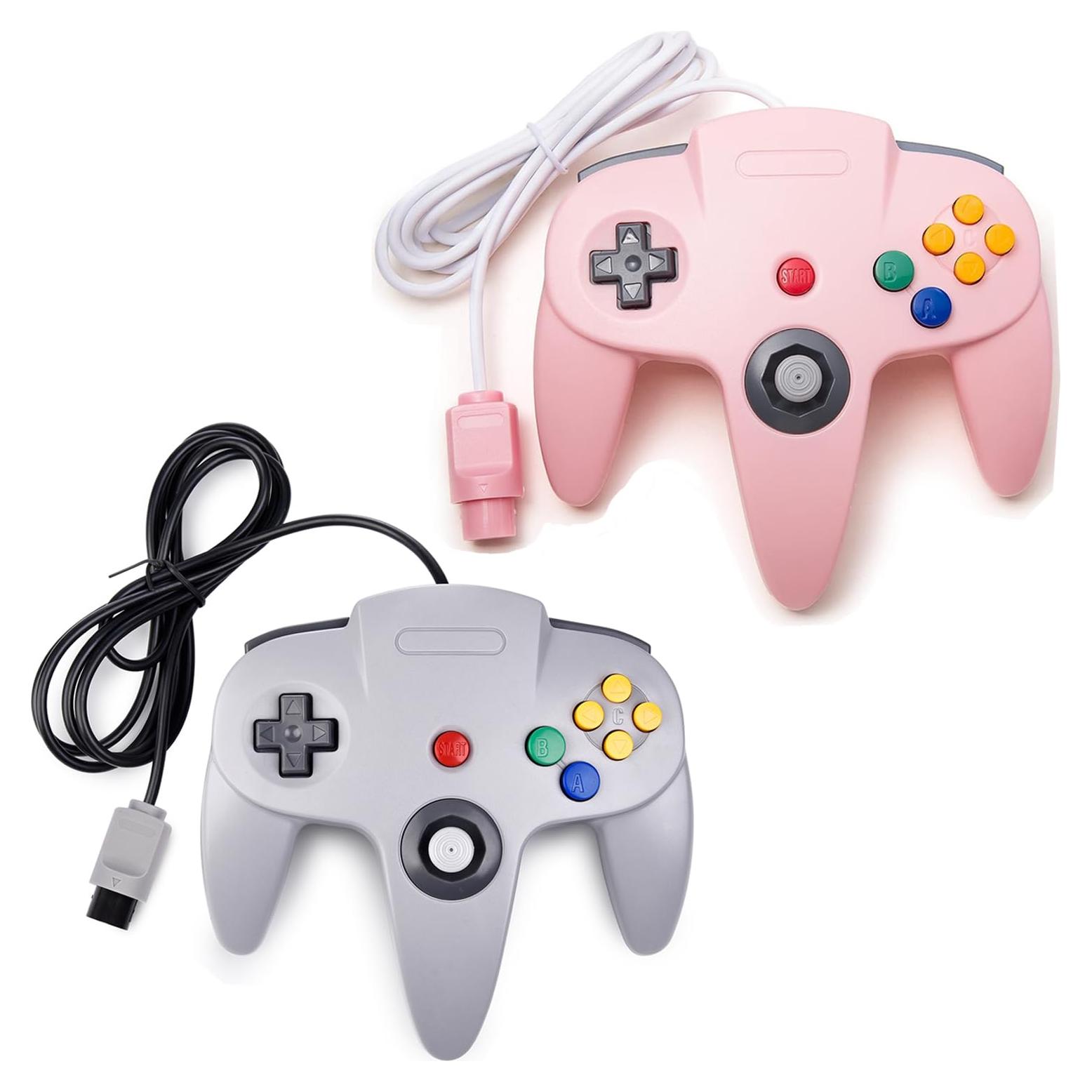 Controlador KIWITATA N64 Rosa y Gris con Cable 1.7m