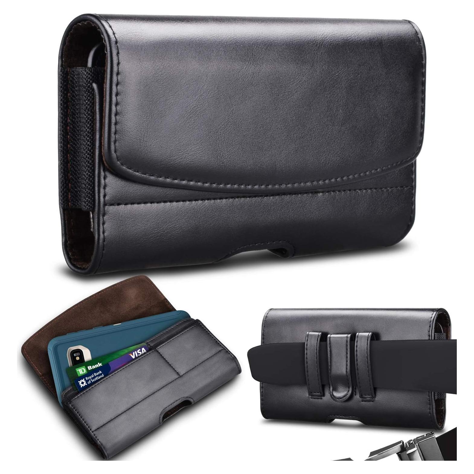 Funda de cuero Takfox para teléfonos grandes con clip