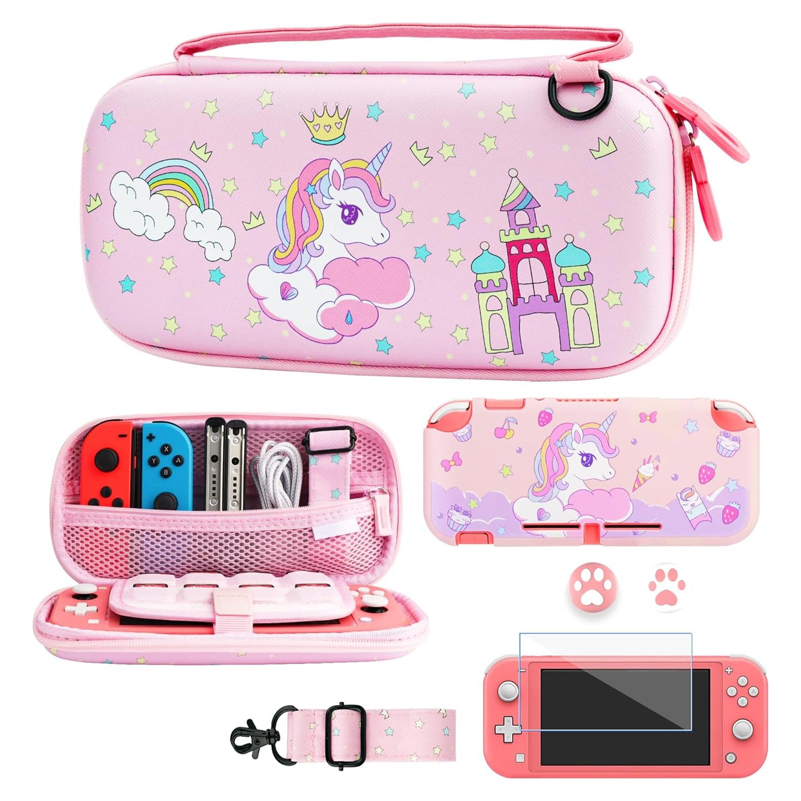 Funda Rosa GLDRAM para Nintendo Switch Lite con Accesorios