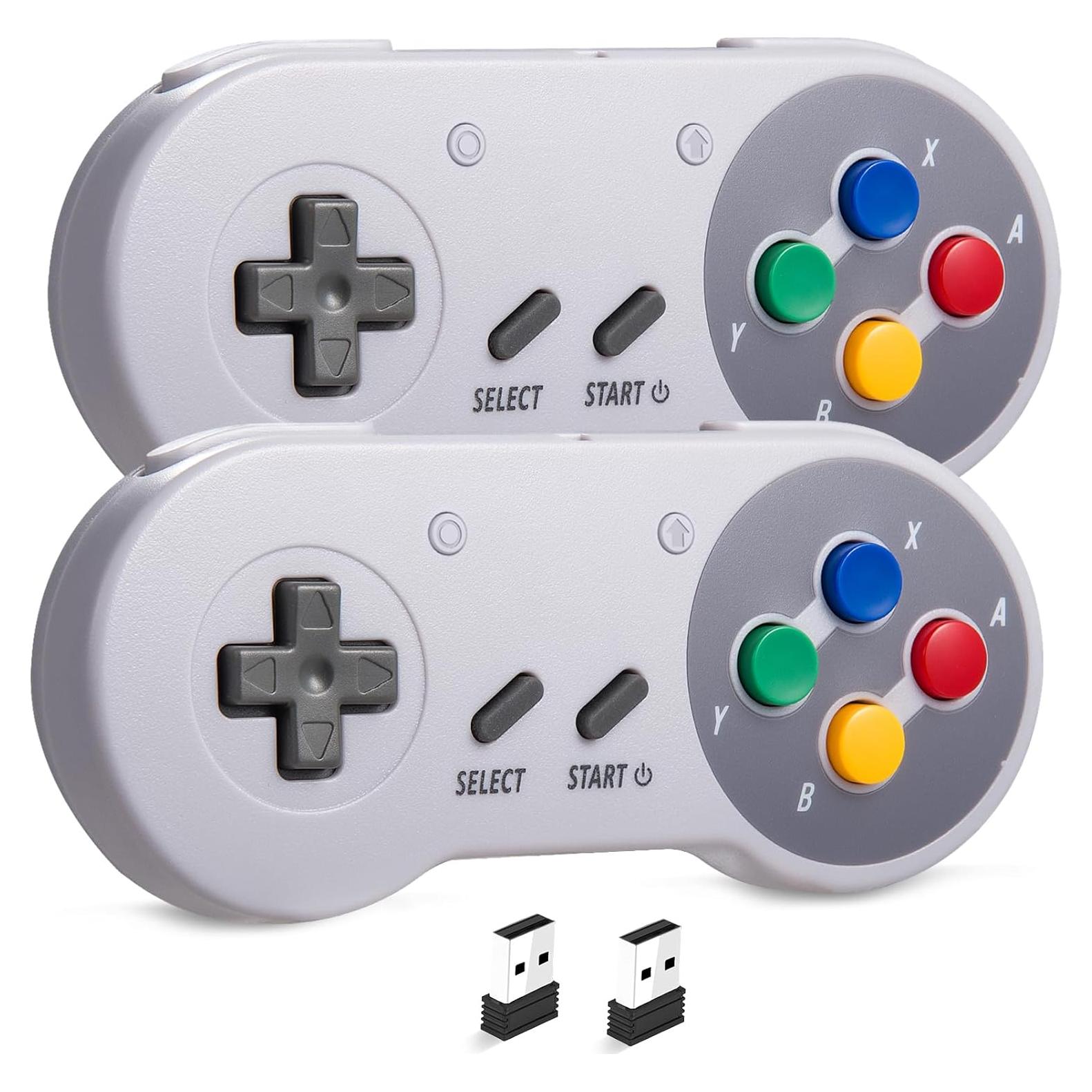 2 Pack 2.4 GHz Wireless SNES Switch Online Controller, USB Receiver, Compatible with Switch/Switch OLED, Windows PC, Mac OS, Android, Steam Deck, Raspberry Pi (Rechargeable) (Plug and Play) Multicolor
