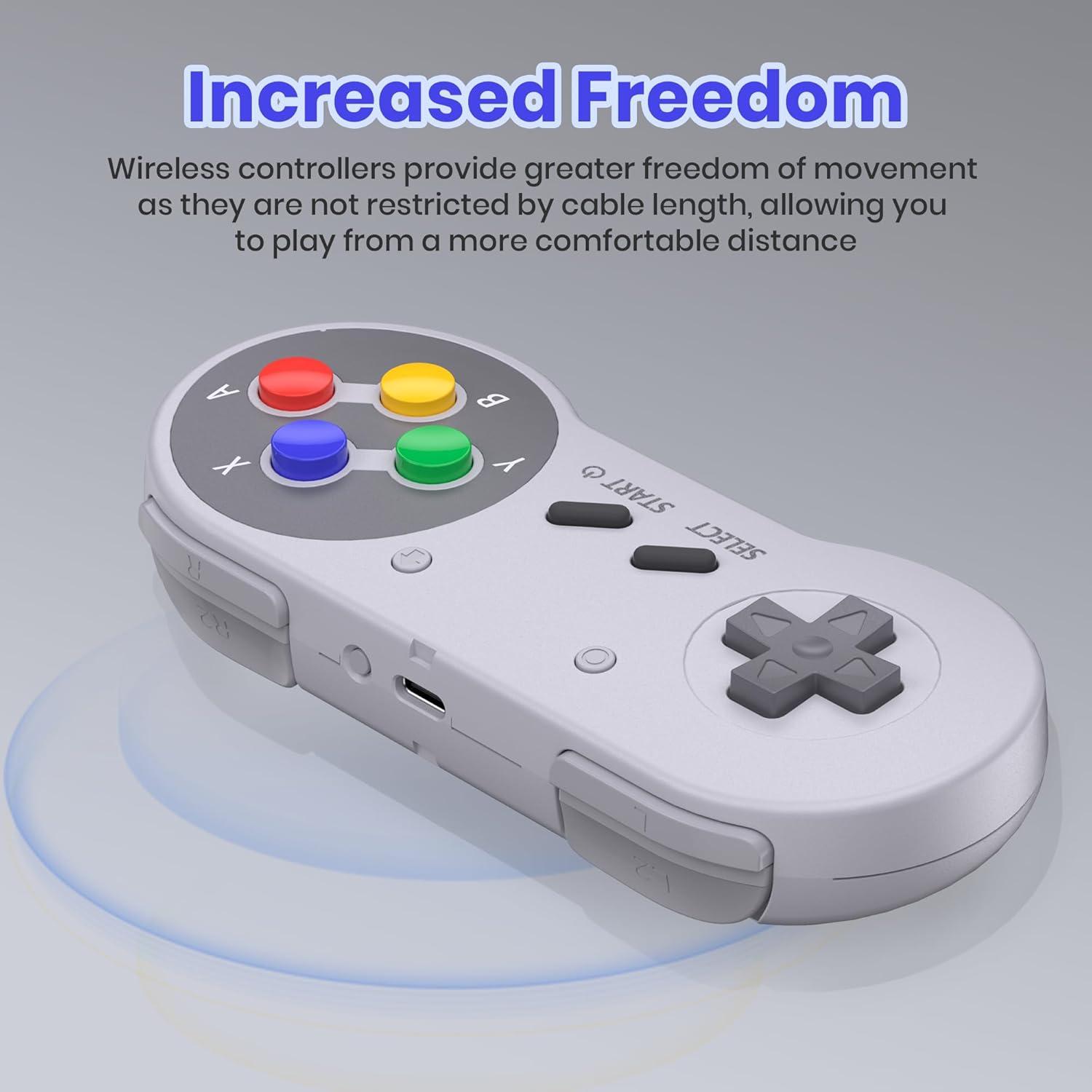 2 Pack 2.4 GHz Wireless SNES Switch Online Controller, USB Receiver, Compatible with Switch/Switch OLED, Windows PC, Mac OS, Android, Steam Deck, Raspberry Pi (Rechargeable) (Plug and Play) Multicolor