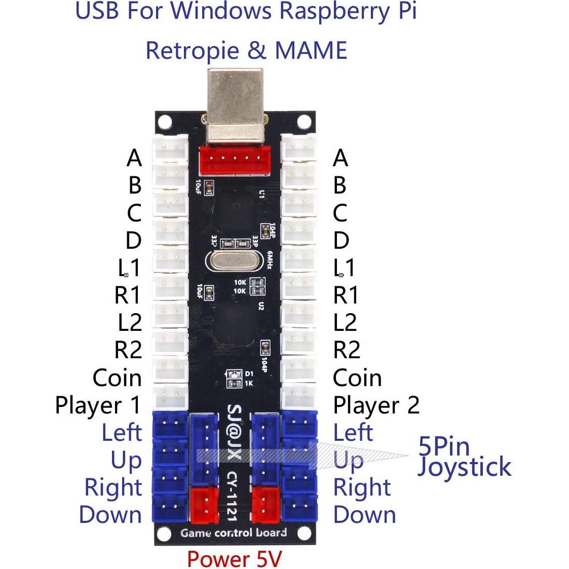 Controlador USB SJ@JX 1121 para 2 Jugadores Retro Pie