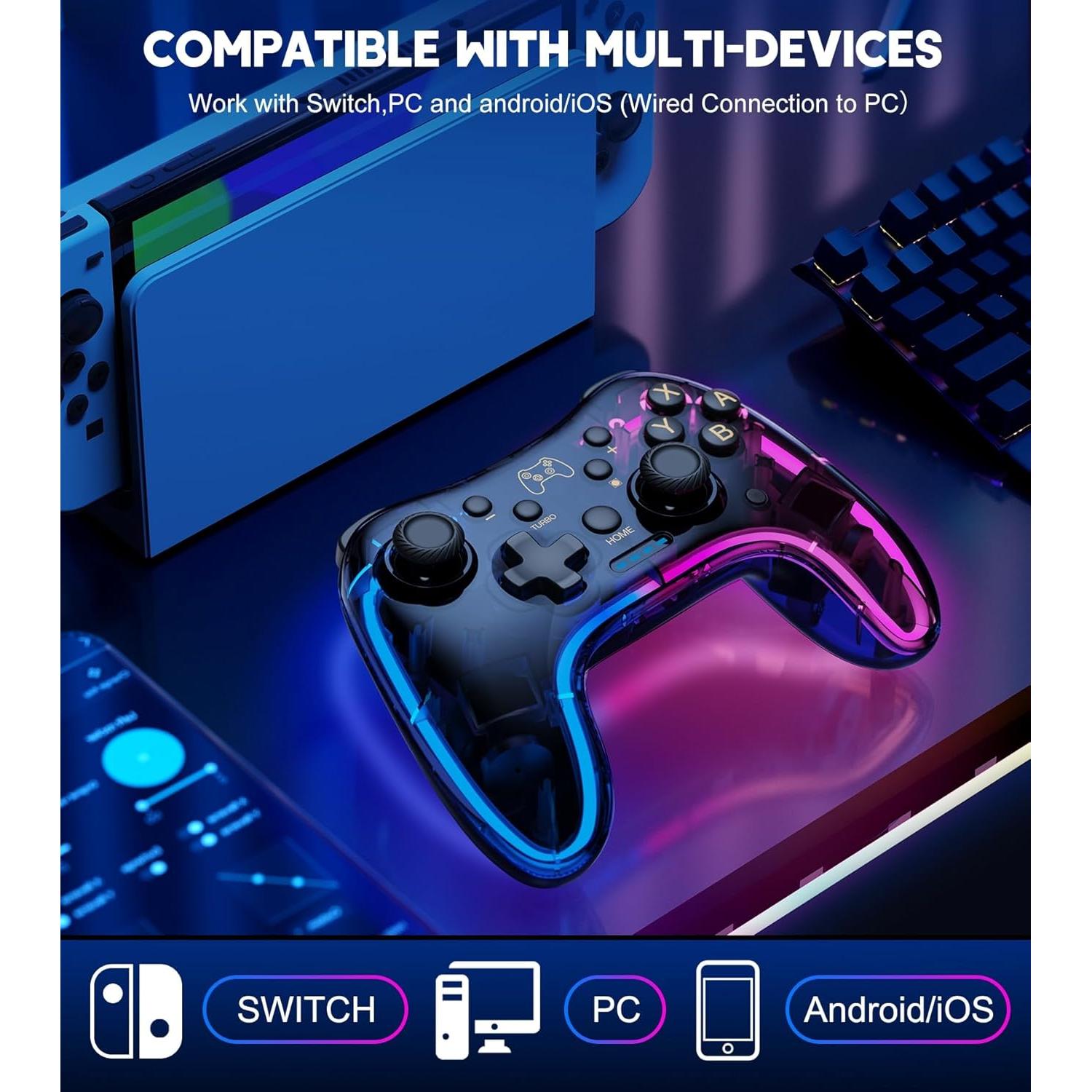 Controlador Pro Gammeefy para Switch con LED RGB y Turbo