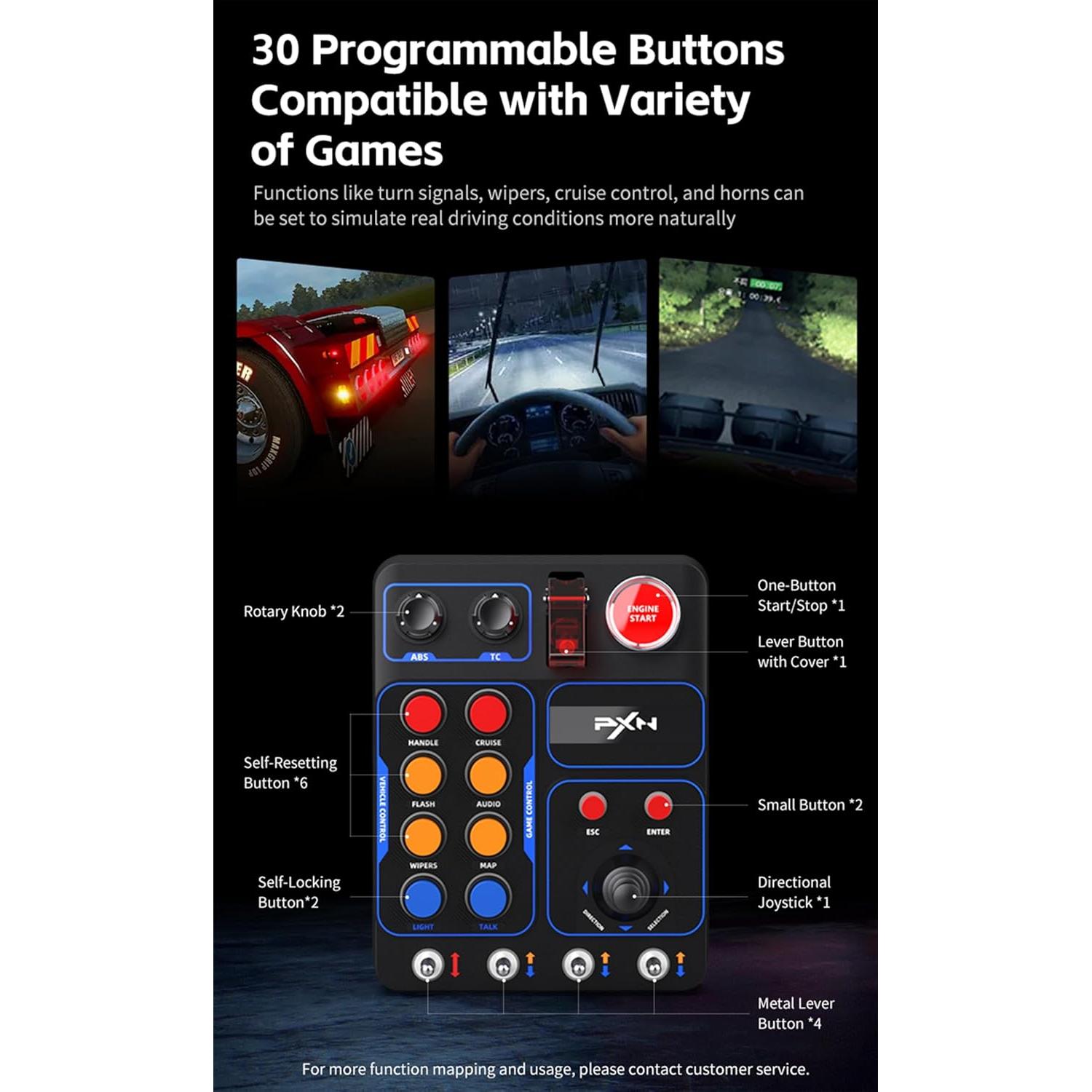 Caja de Botones de Carreras PXN CB1 30 Botones RGB PC