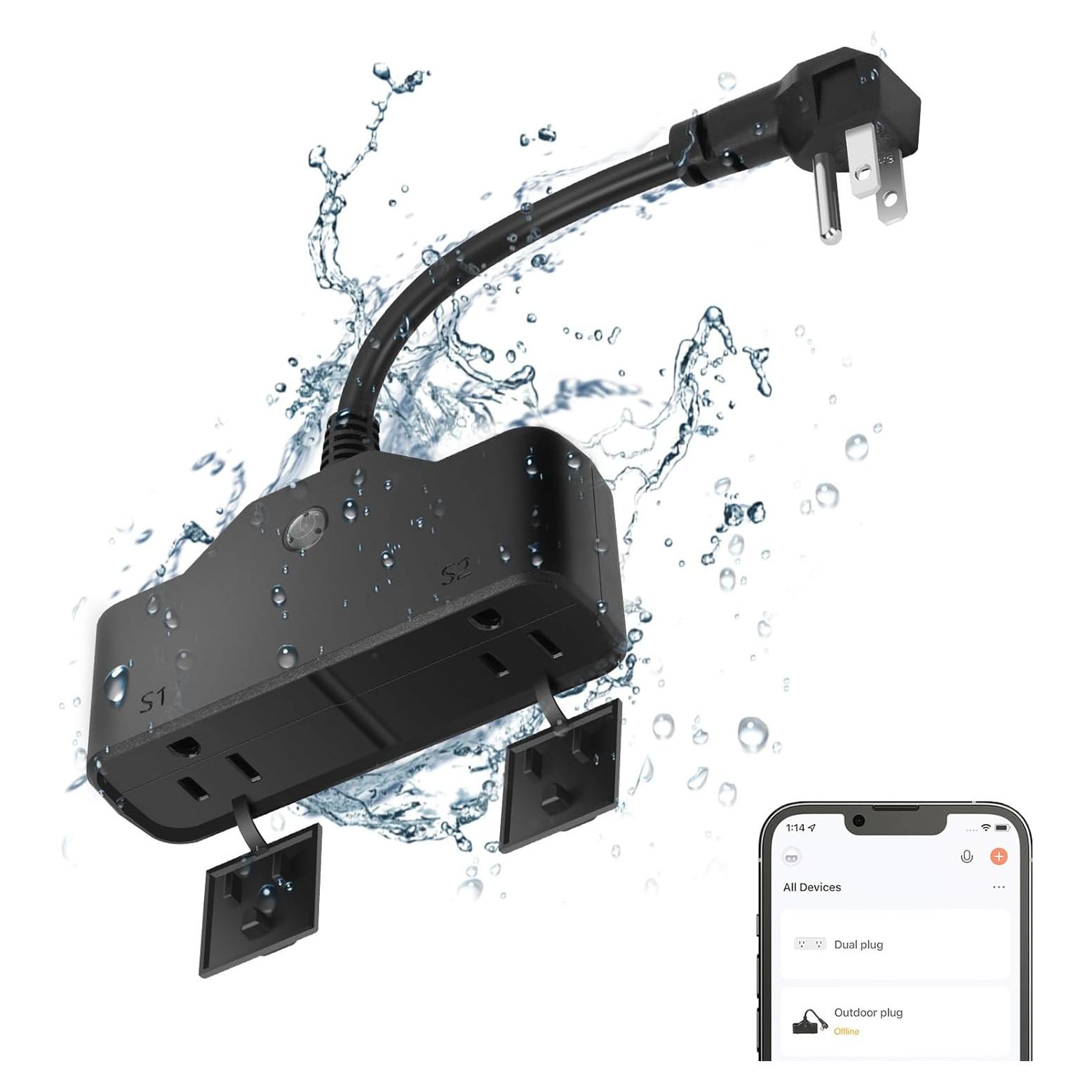 Enchufe Inteligente Exterior JUNLIT 15A con 2 Tomas Wi-Fi