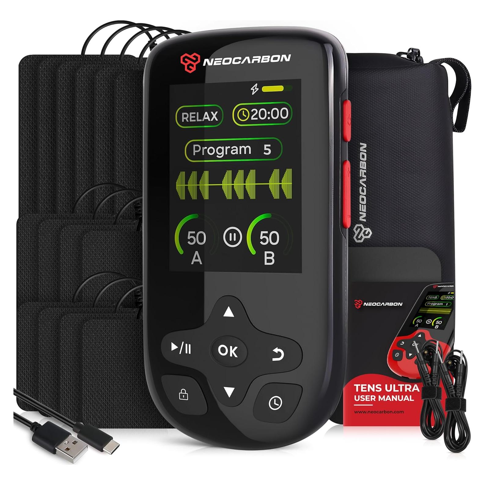 Estimulador Muscular TENS EMS Neocarbon, Alivio Dolor, Negro