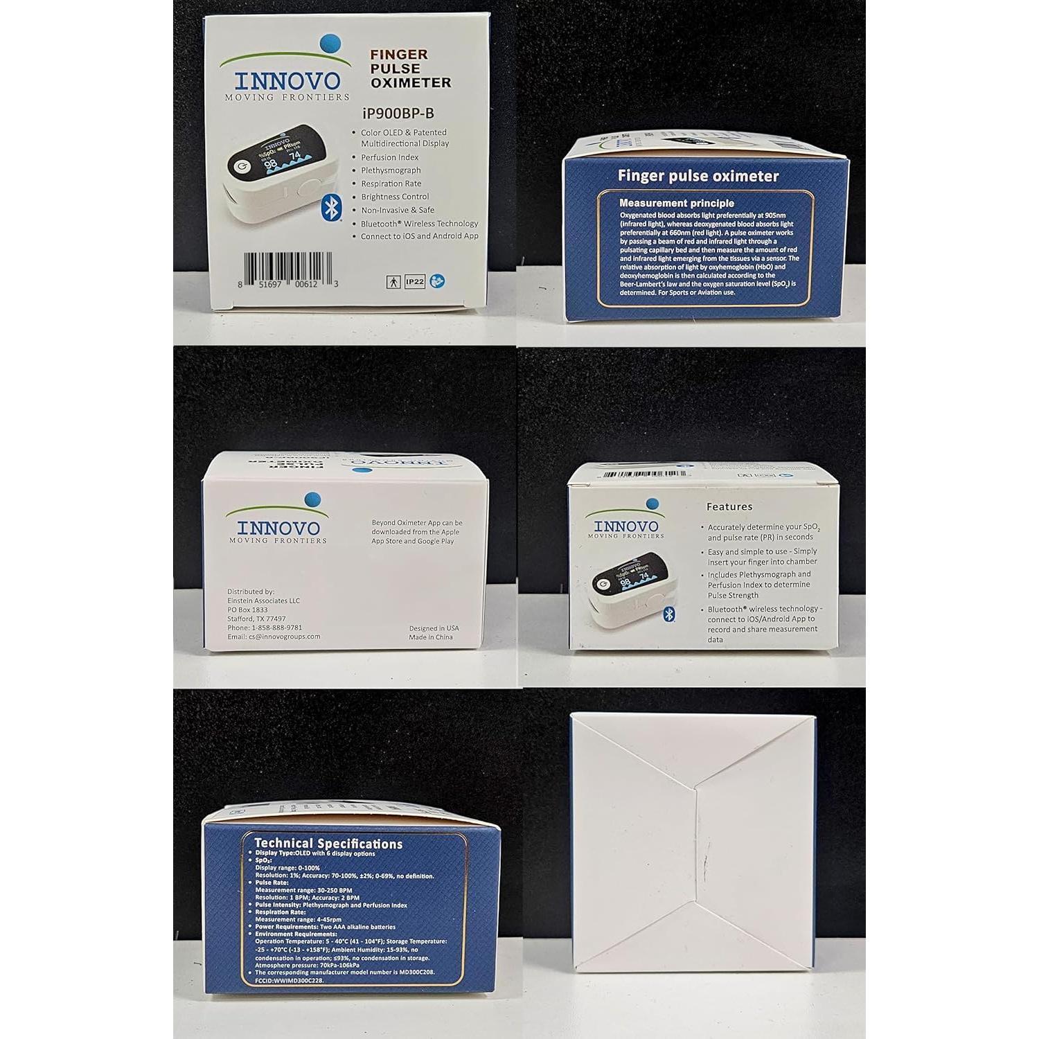 Oxímetro de Pulso Innovo iP900BP-B con Bluetooth y App