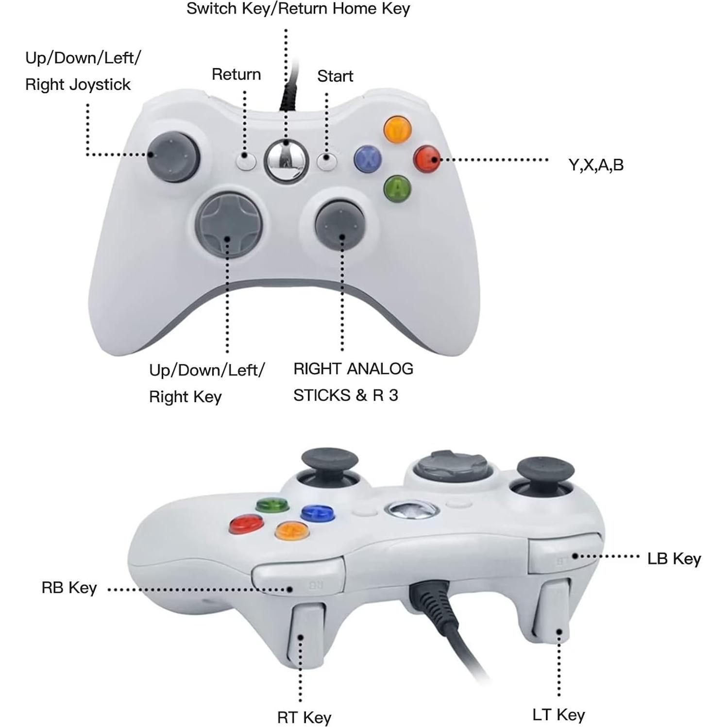 Gamepad USB con Cable USonline911 para Xbox 360 y PC