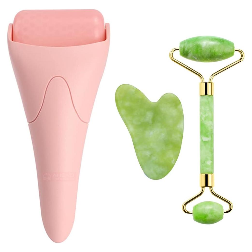 Juego de Rodillo de Jade Natural 3 en 1 SUPTEC Rosa