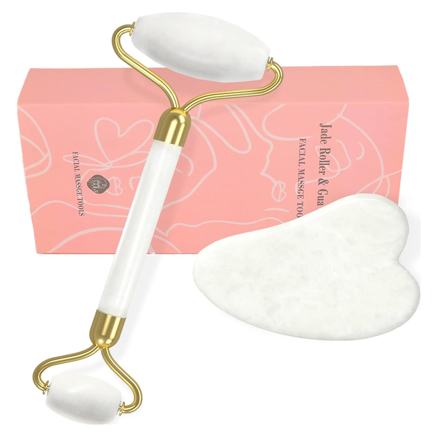 Juego de Masaje Facial Gua Sha y Rodillo de Jade YLTNEUQER