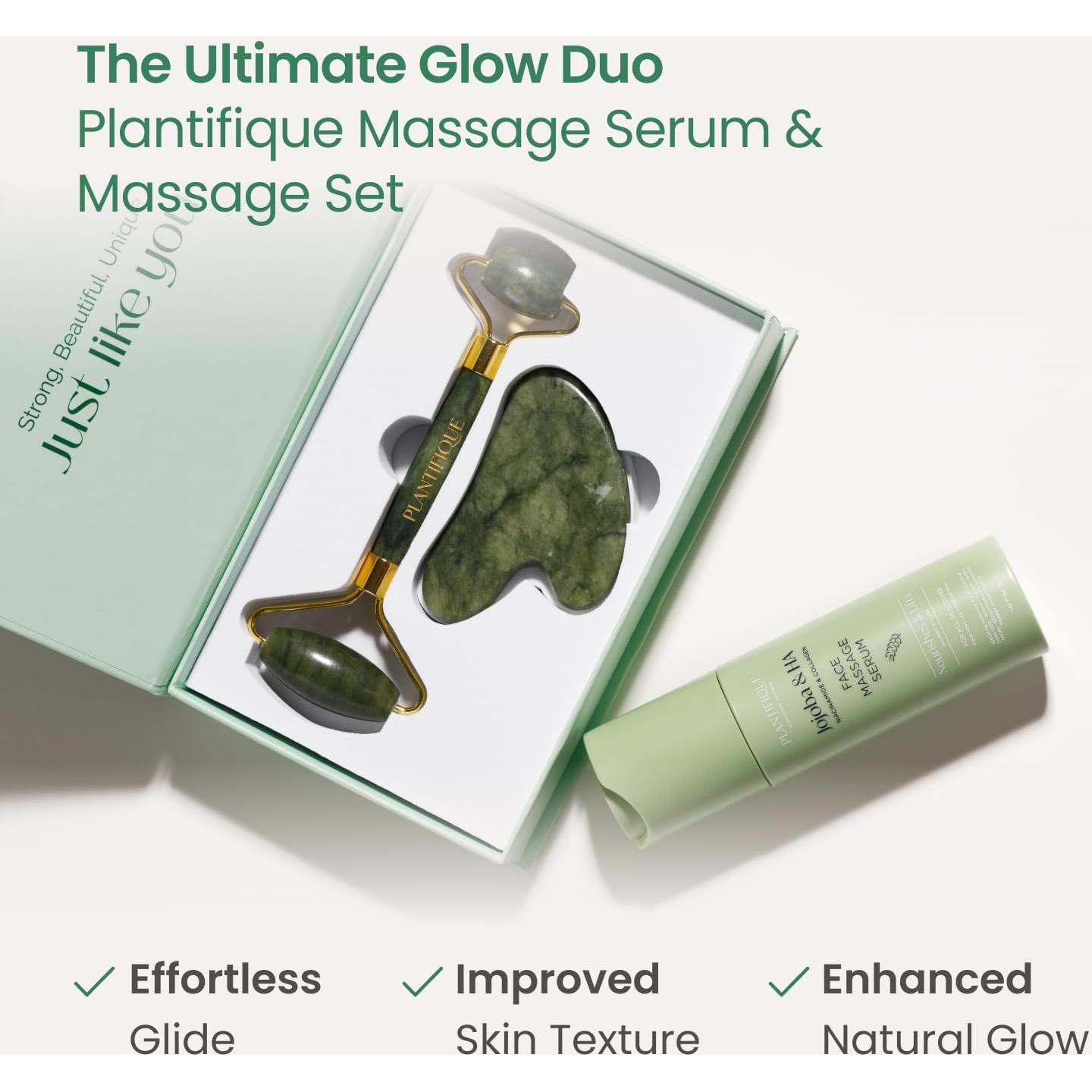 Set de Rodillo Facial y Gua Sha PLANTIFIQUE Jade Verde
