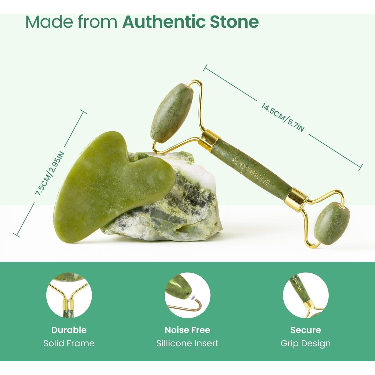 Set de Rodillo Facial y Gua Sha PLANTIFIQUE Jade Verde