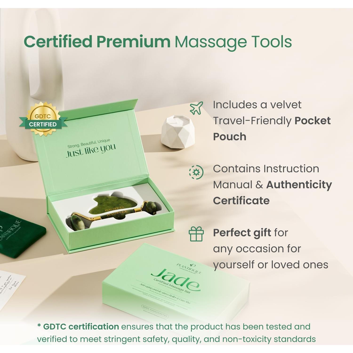 Set de Rodillo Facial y Gua Sha PLANTIFIQUE Jade Verde