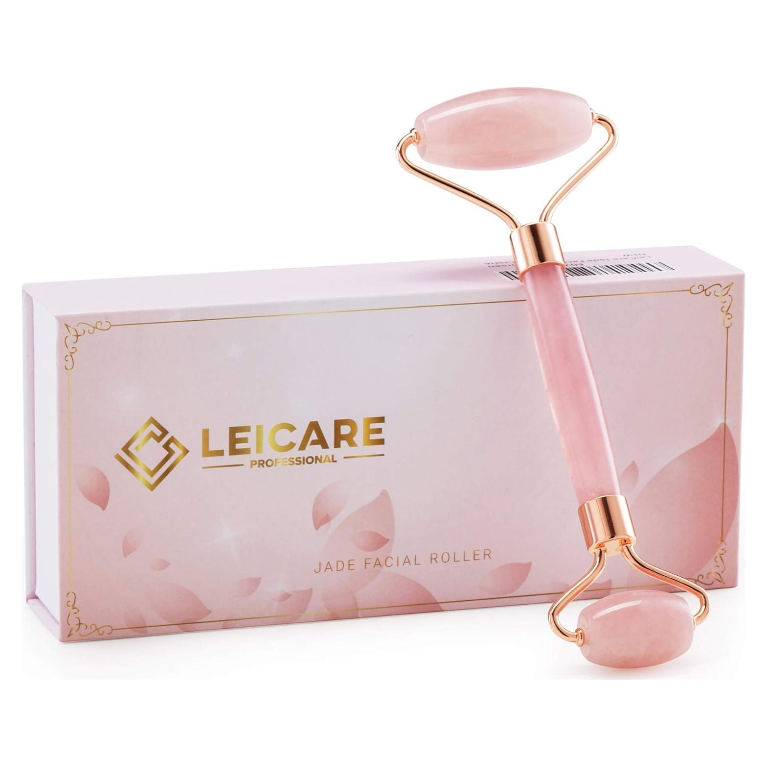 Rodillo Facial de Jade LeiCare - Cuarzo Rosa, Antienvejecimiento
