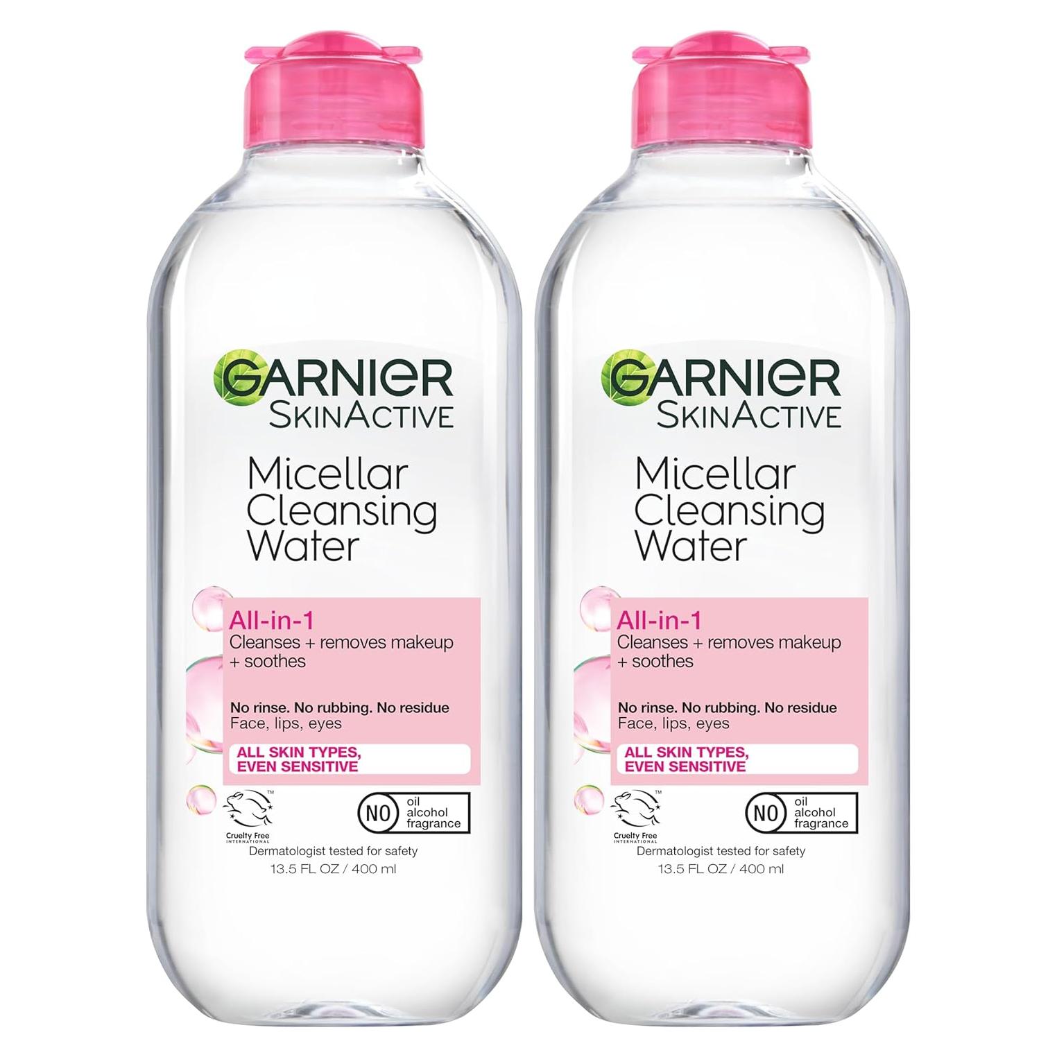 Agua Micelar Garnier 400ml, Limpiador Facial Vegano, 2 Unidades
