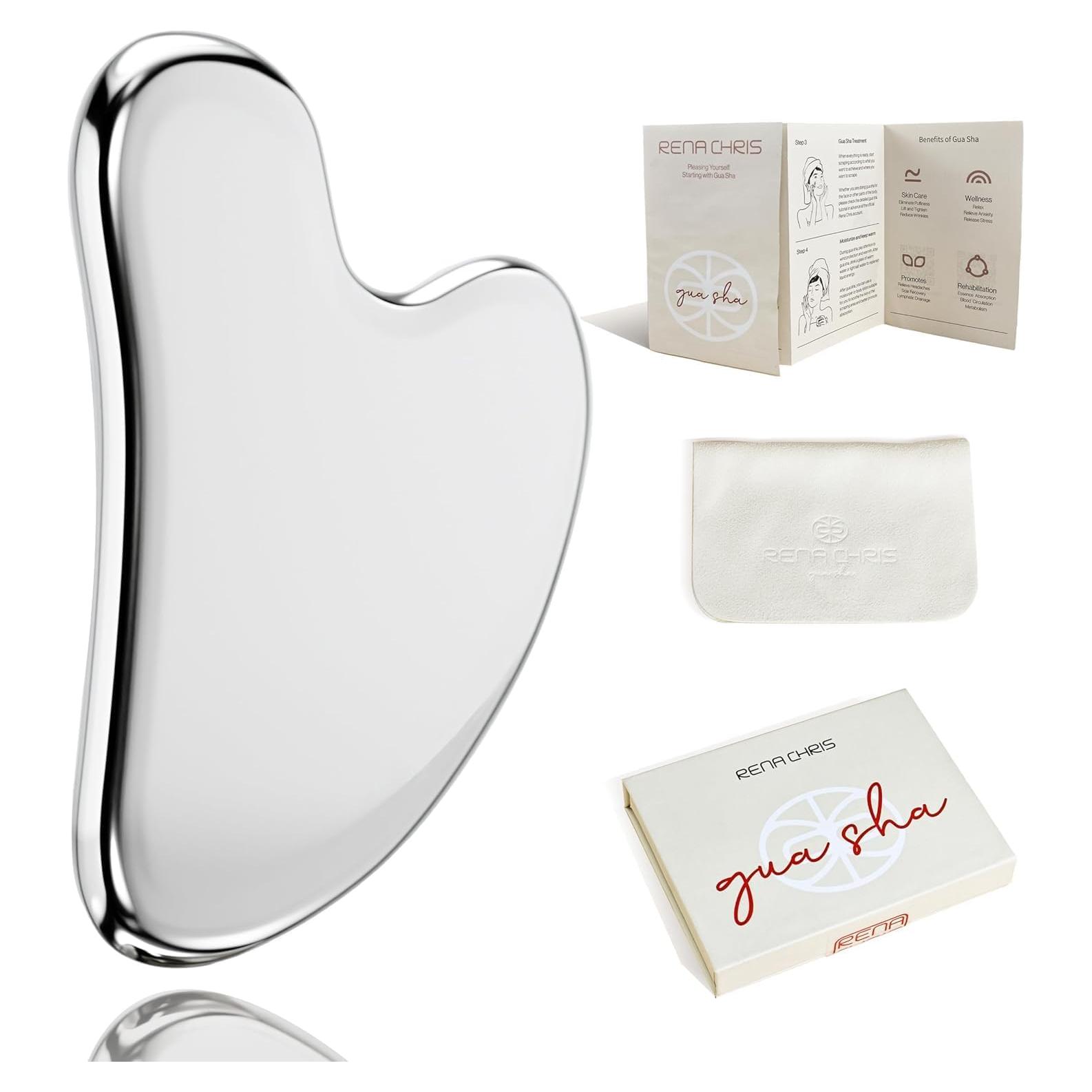 Herramienta Gua Sha Facial Rena Chris Acero Inoxidable Plata