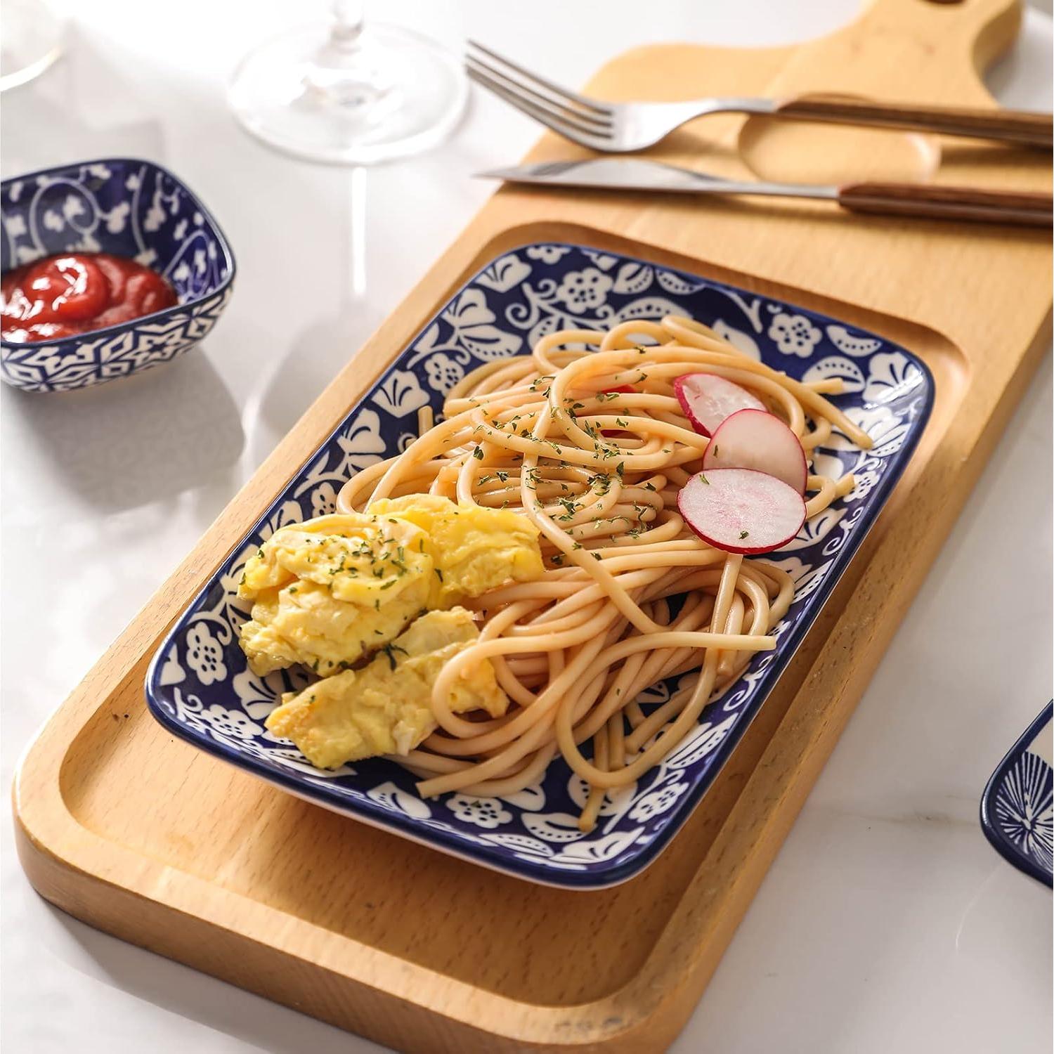 Platos Rectangulares Selamica 21cm Azul Vintage Set 6