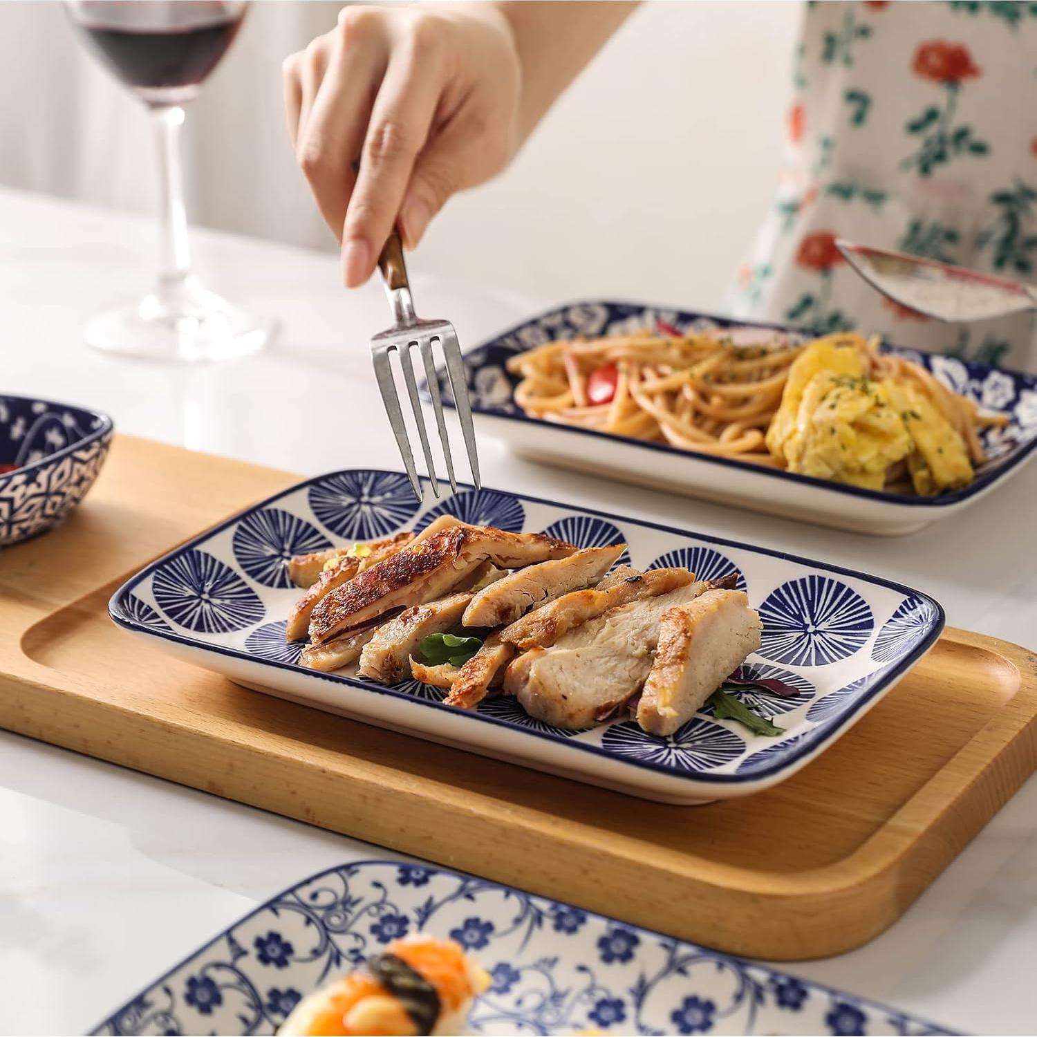 Platos Rectangulares Selamica 21cm Azul Vintage Set 6