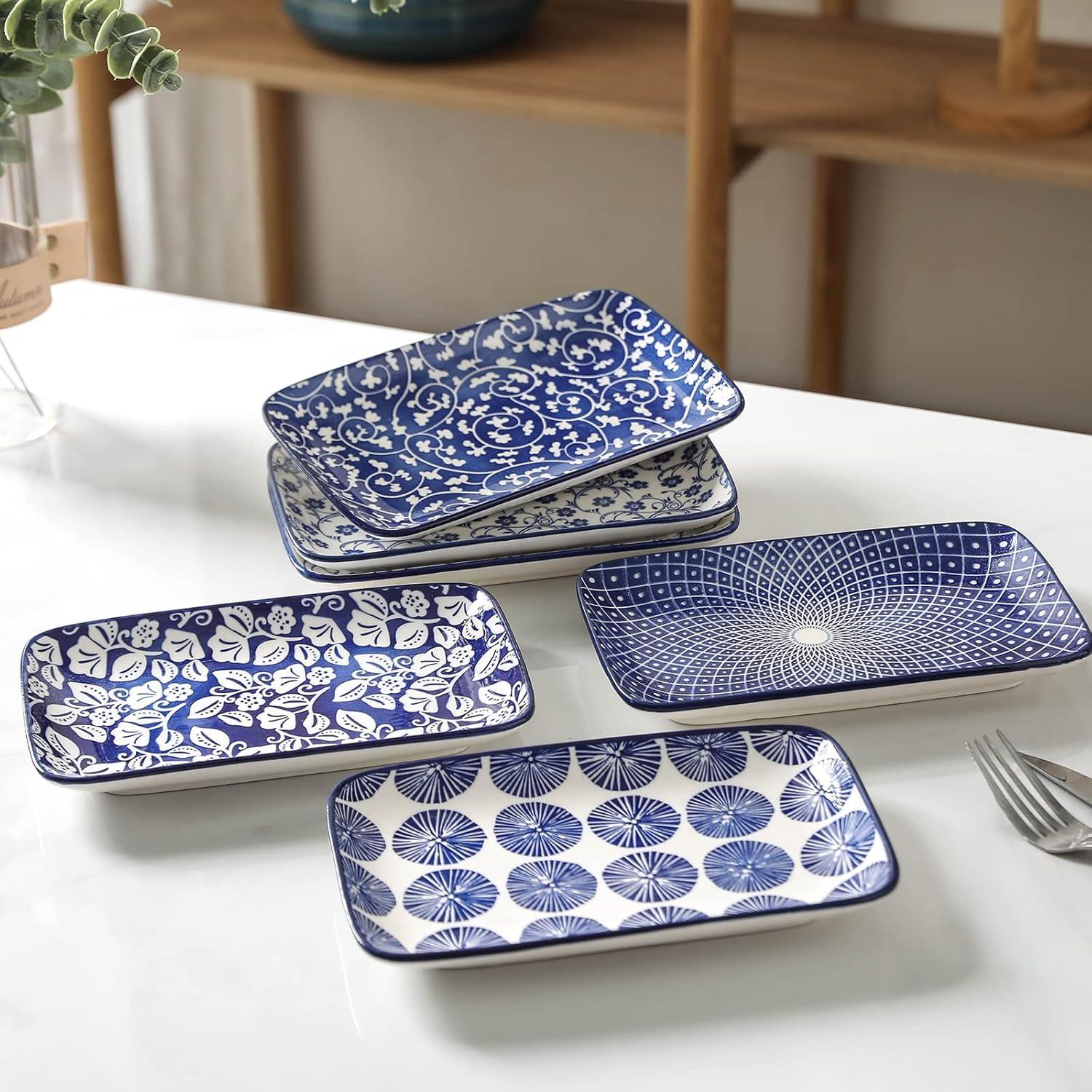 Platos Rectangulares Selamica 21cm Azul Vintage Set 6