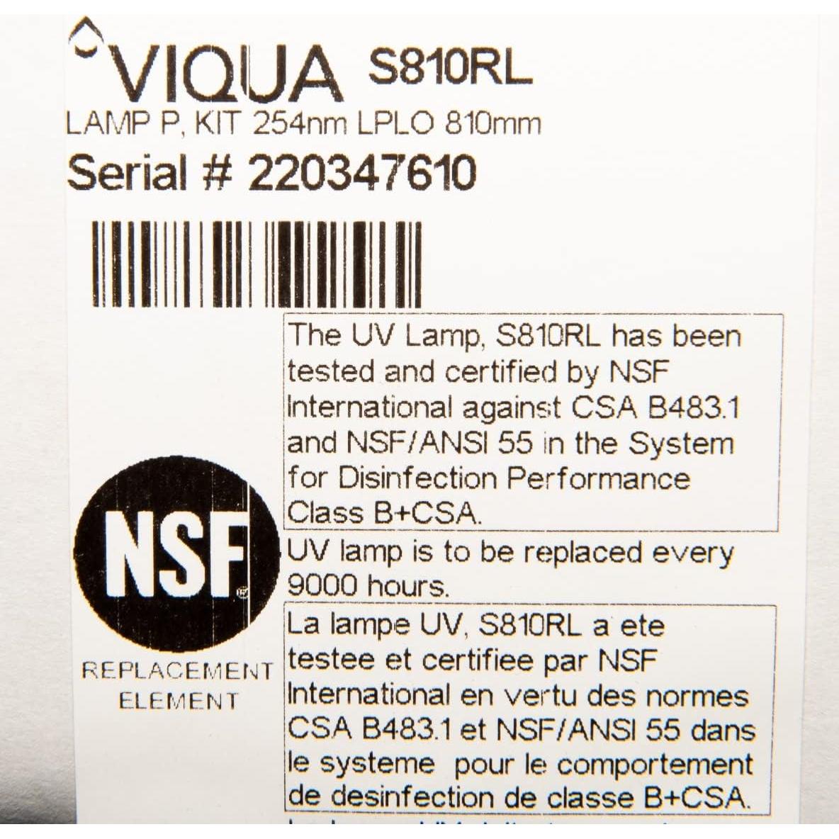 Lámpara UV Viqua S810RL 38W para tratamiento de agua