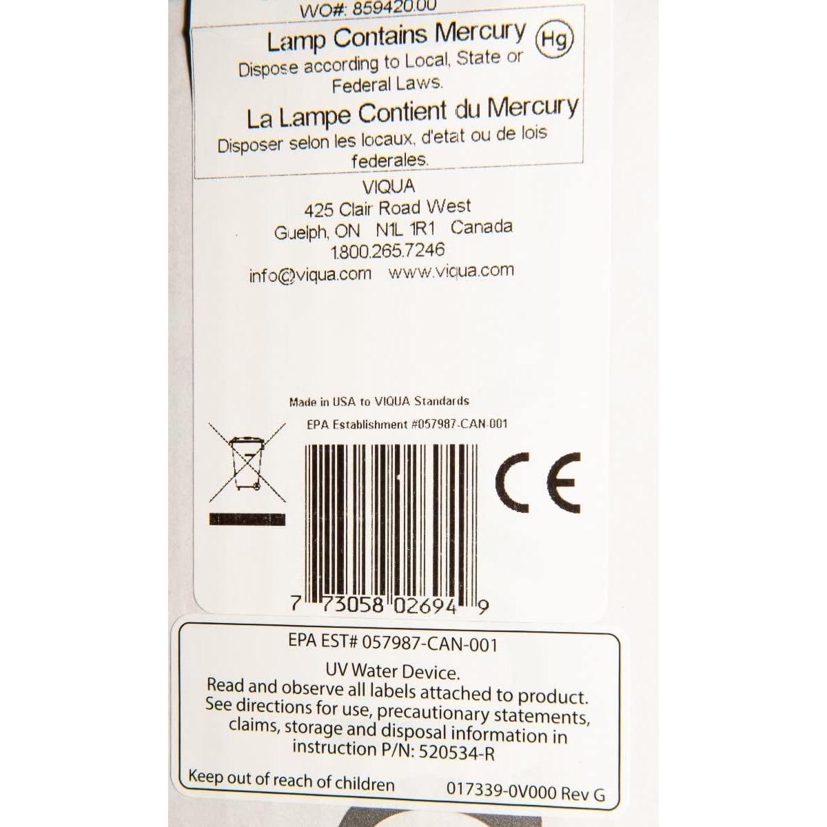 Lámpara UV Viqua S810RL 38W para tratamiento de agua