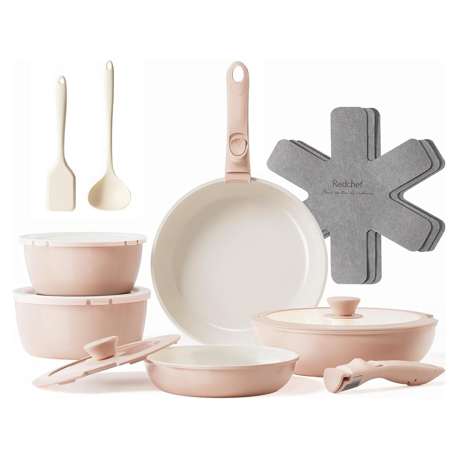 Set de Ollas y Sartenes Redchef 16 Piezas Cerámica Rosa