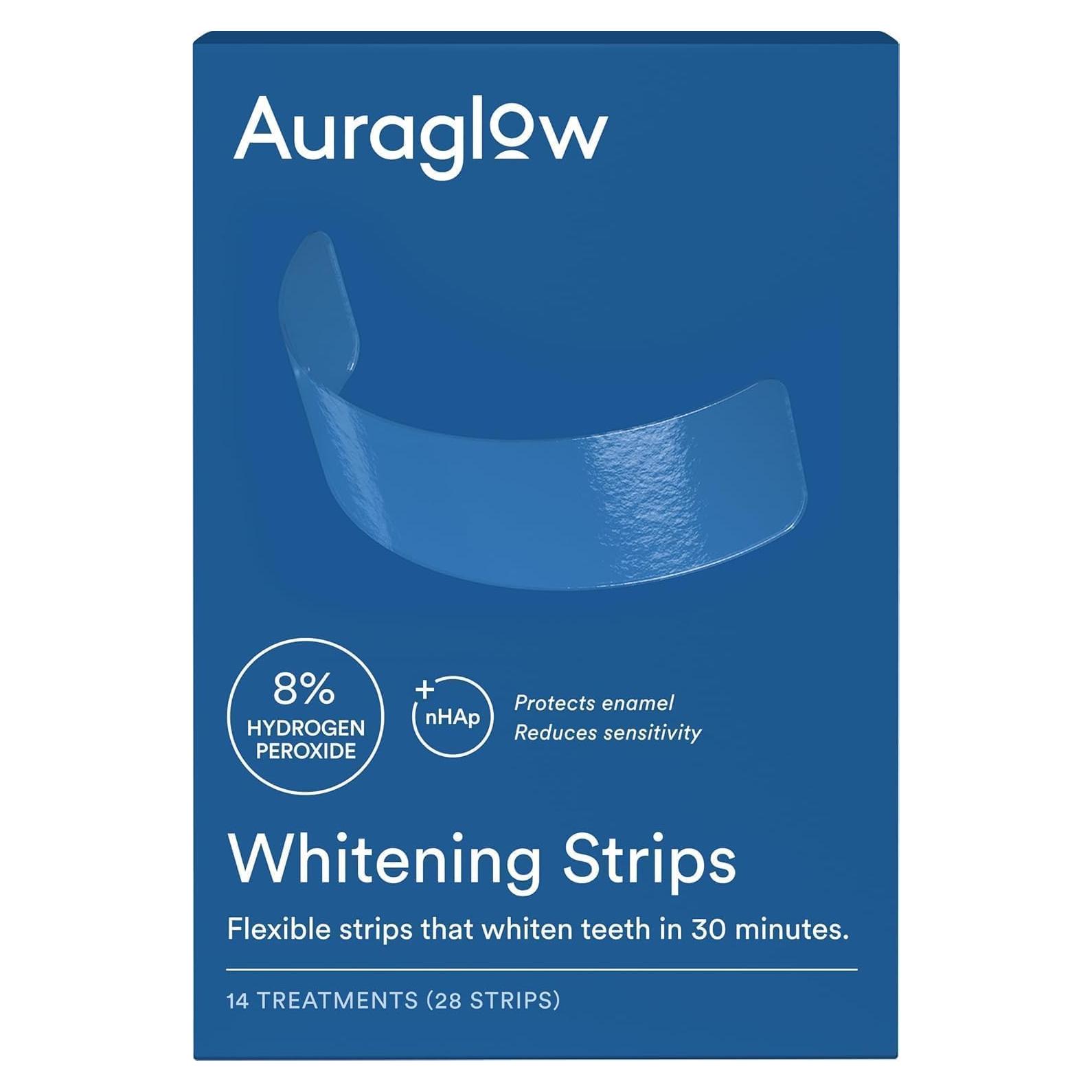 Tiras Blanqueadoras Auraglow 8% 28 Tiras Menta