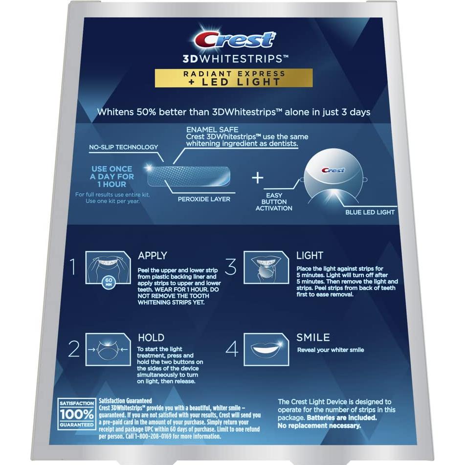 Crest 3D Whitestrips Radiant Express + Luz LED Blanqueante