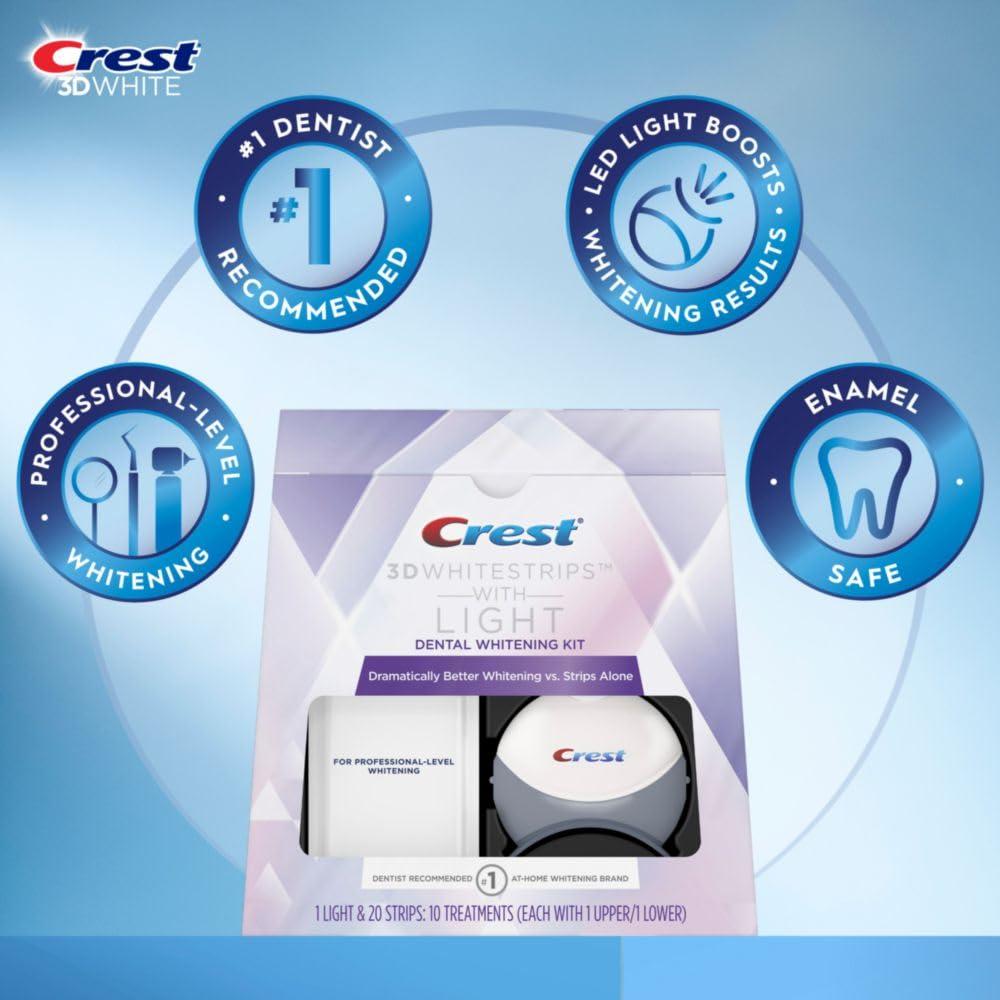 Crest 3D Whitestrips con Luz - Kit Blanqueador Dental 10 Tiras