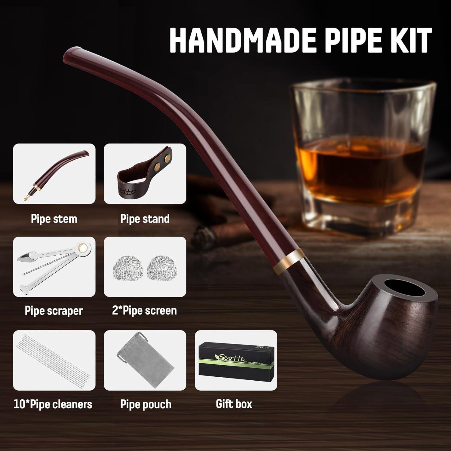 Pipa de Madera Scotte con Vástago Reemplazable y Accesorios