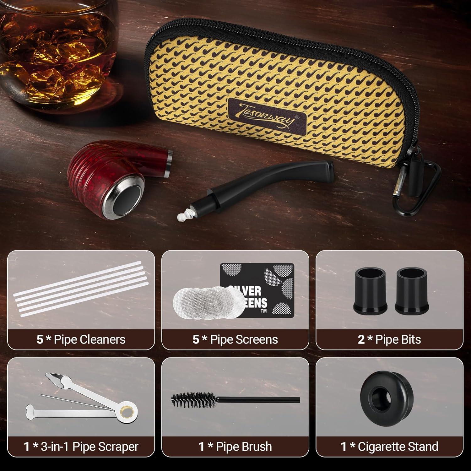 Pipa de fumar Tesonway con accesorios y estuche rojo