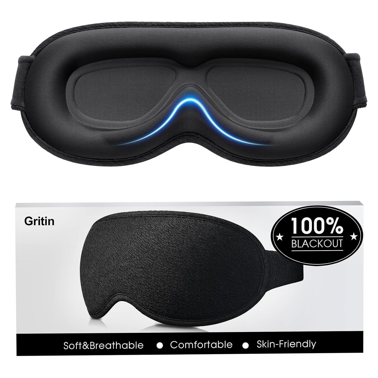 Gritin Máscara de Sueño 3D Negra Sin Presión y Ajustable