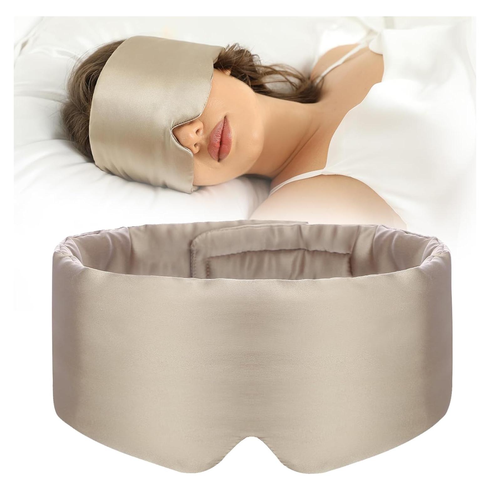 Máscara de Sueño de Seda SECZIPE Grande Taupe Ajustable