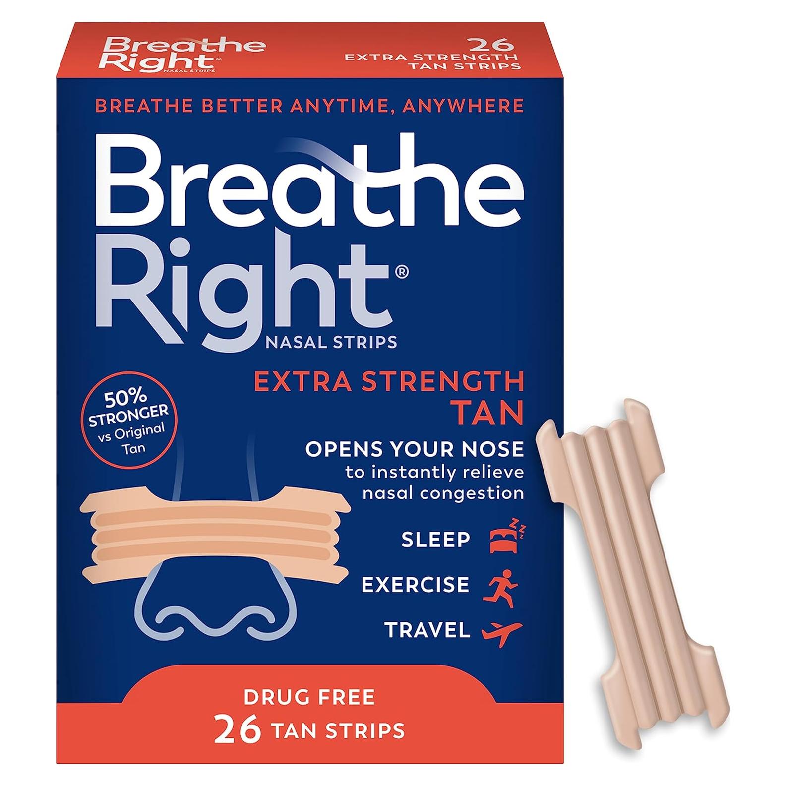 Tiras Nasales Breathe Right Fuerza Extra Alivio Congestión 26 Pzas