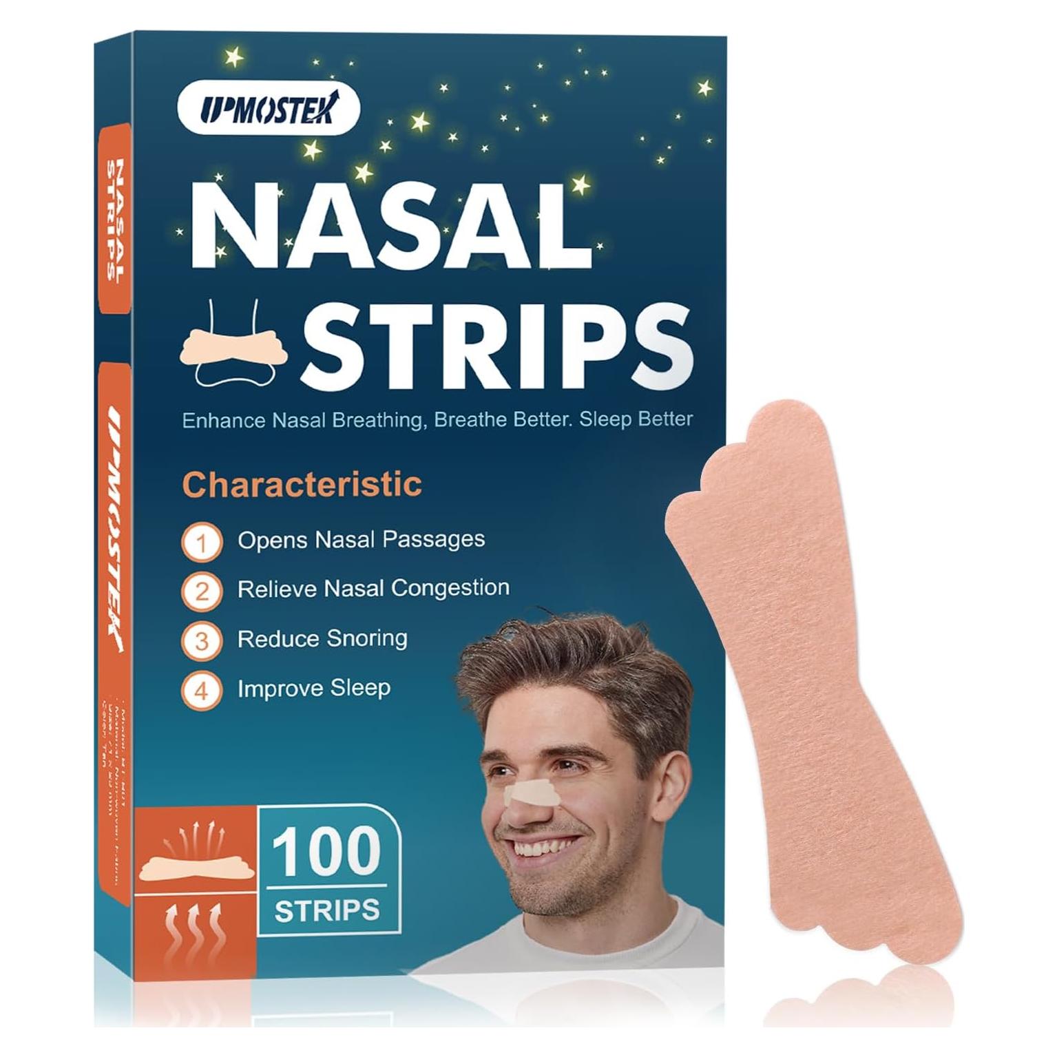 100 Tiras Nasales UPMOSTEK para Ronquidos y Congestión