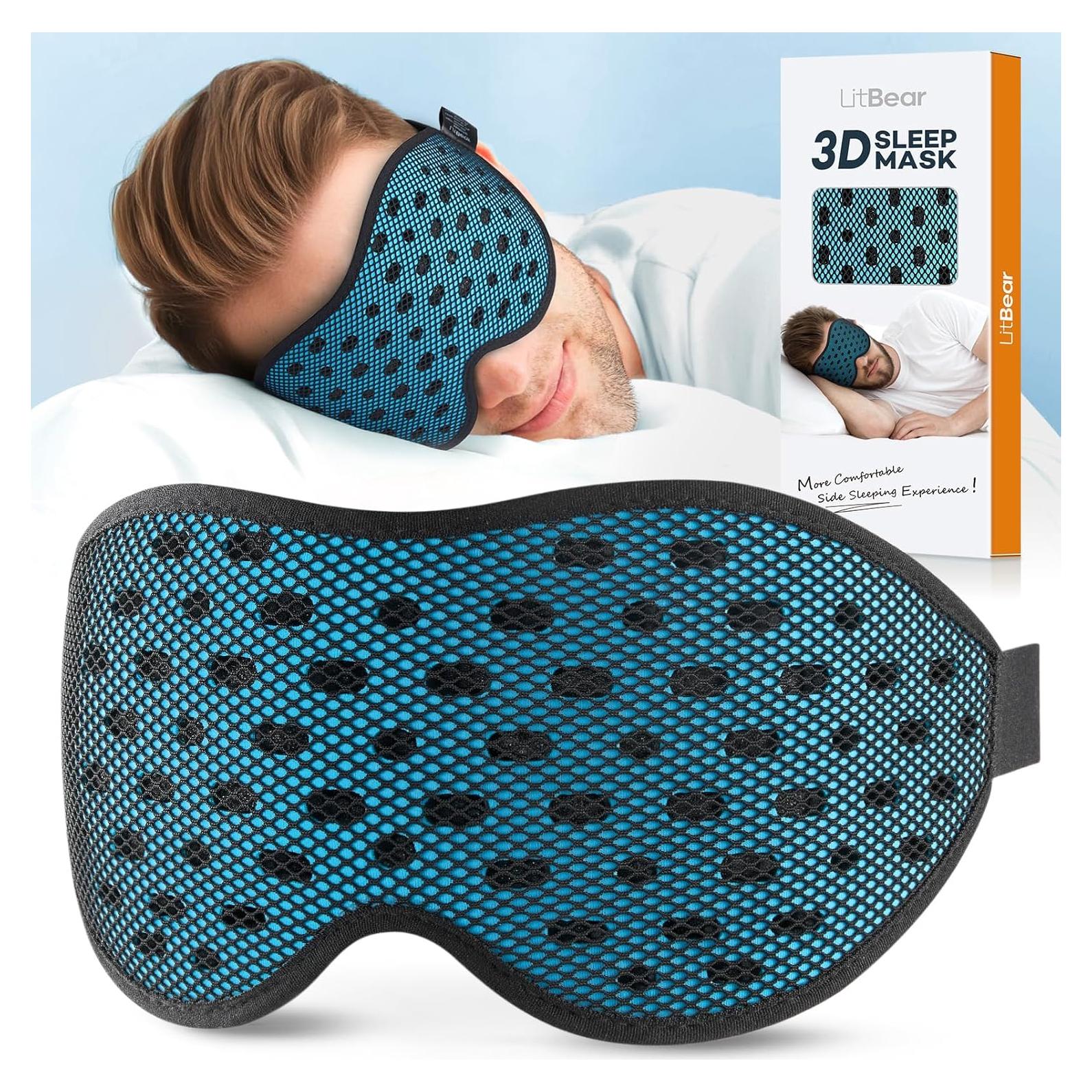 Mascarilla para dormir LitBear 3D ajustable bloqueadora luz - Azul