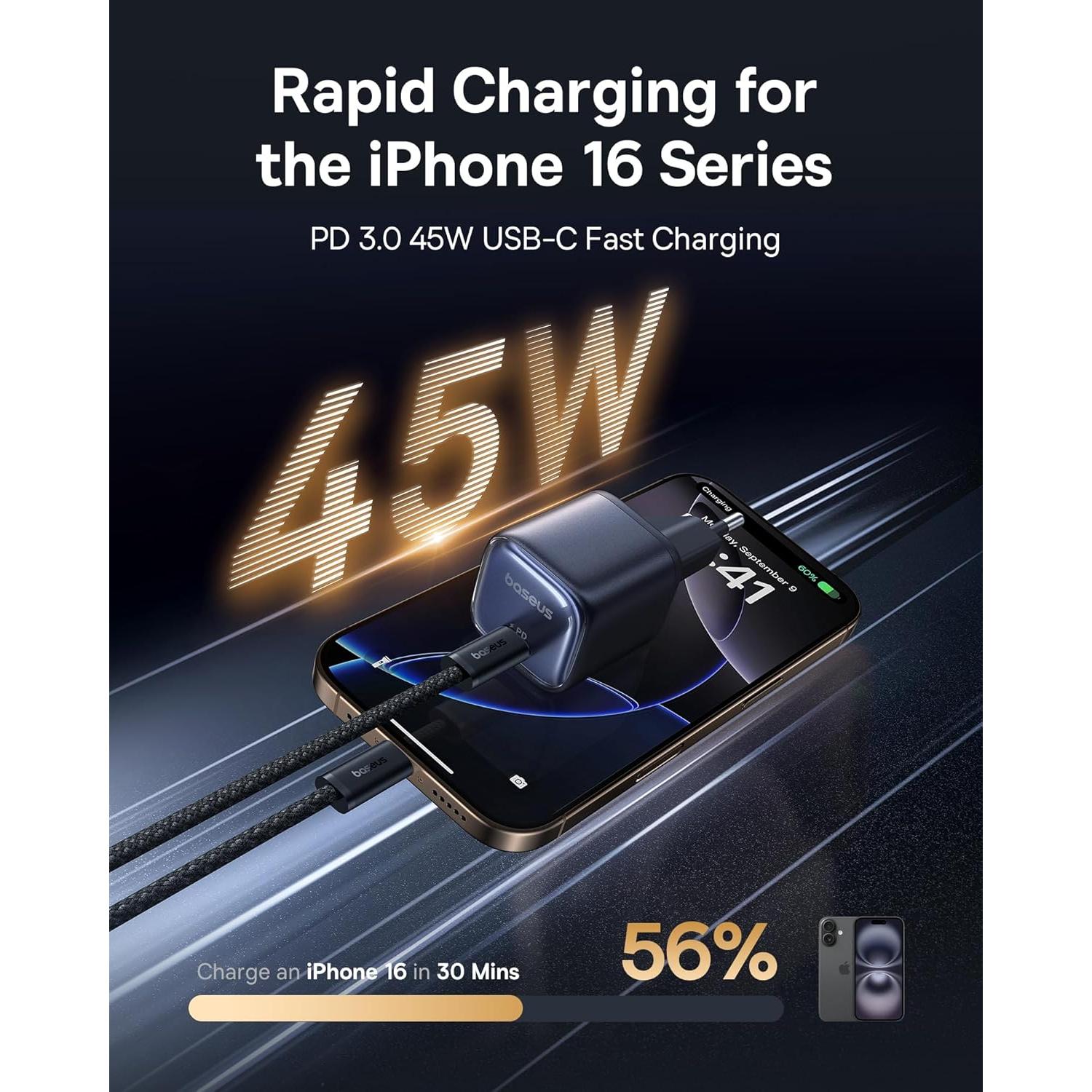 Cargador Baseus 45W USB-C PicoGo C1 Carga Rápida Compacto