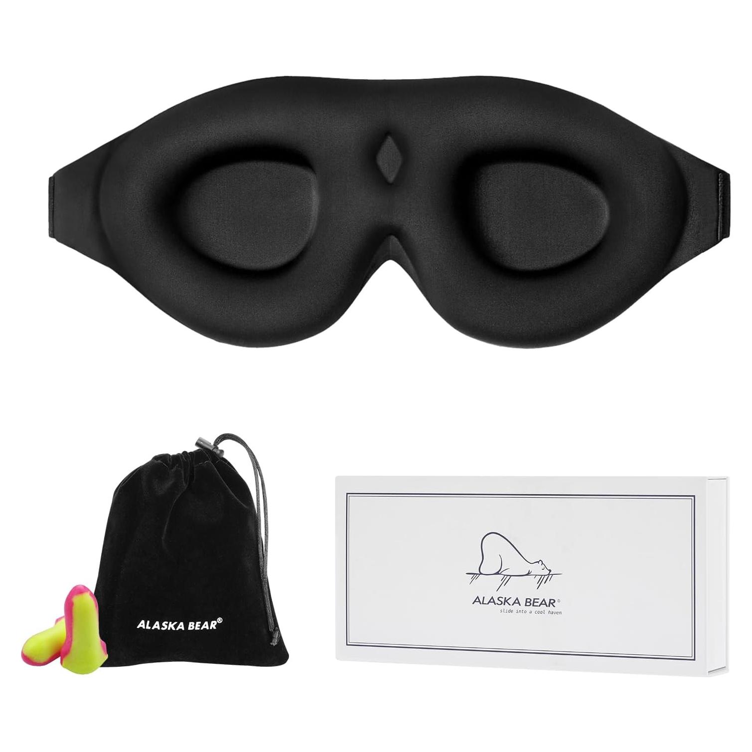 Mascarilla de Sueño ALASKA BEAR 3D Negra con Tapones