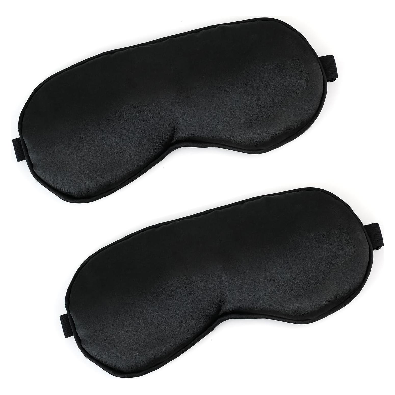2 Máscaras de Sueño de Seda Negra Ajustables para Dormir