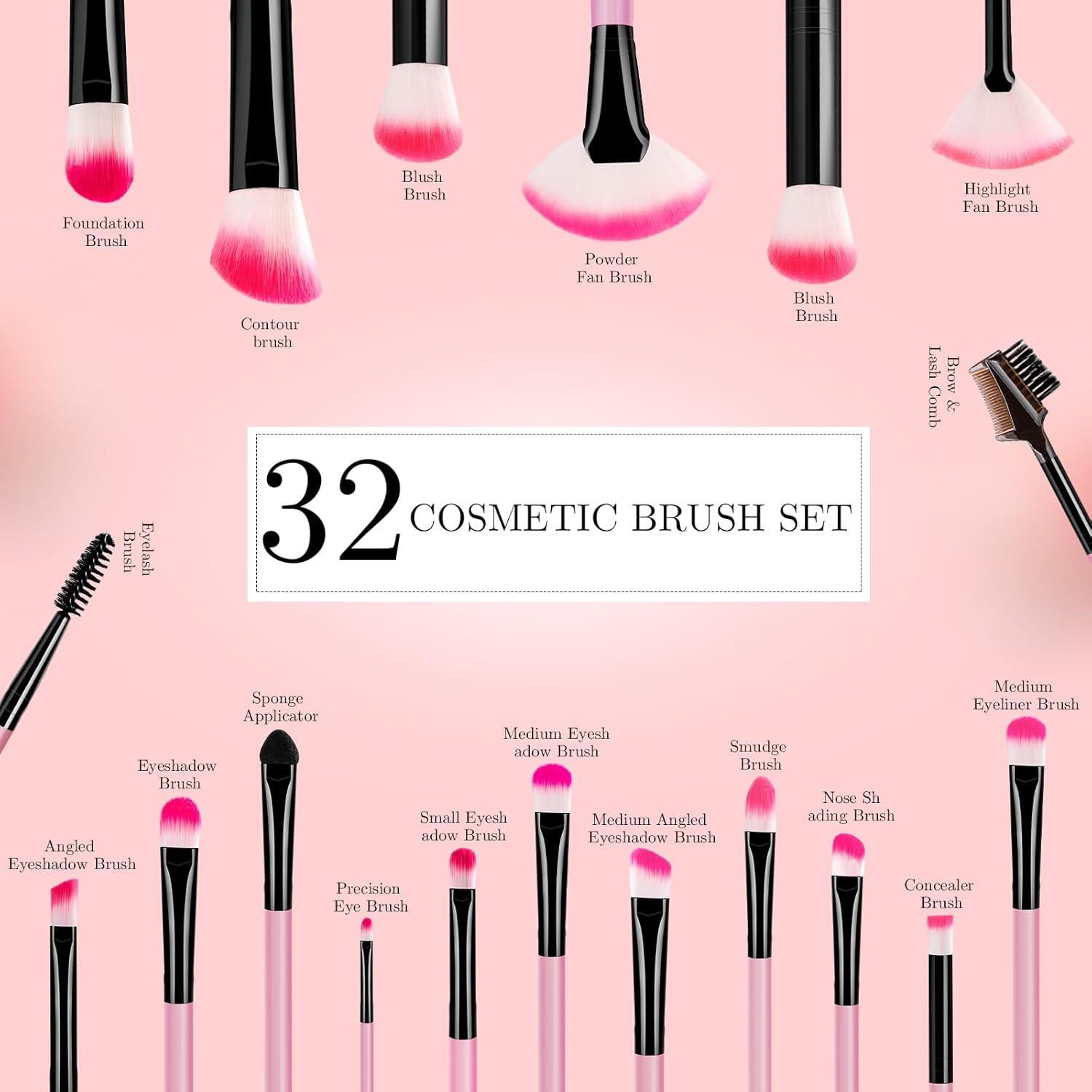 Set de Pinceles de Maquillaje VANDER 32 Piezas Rosa
