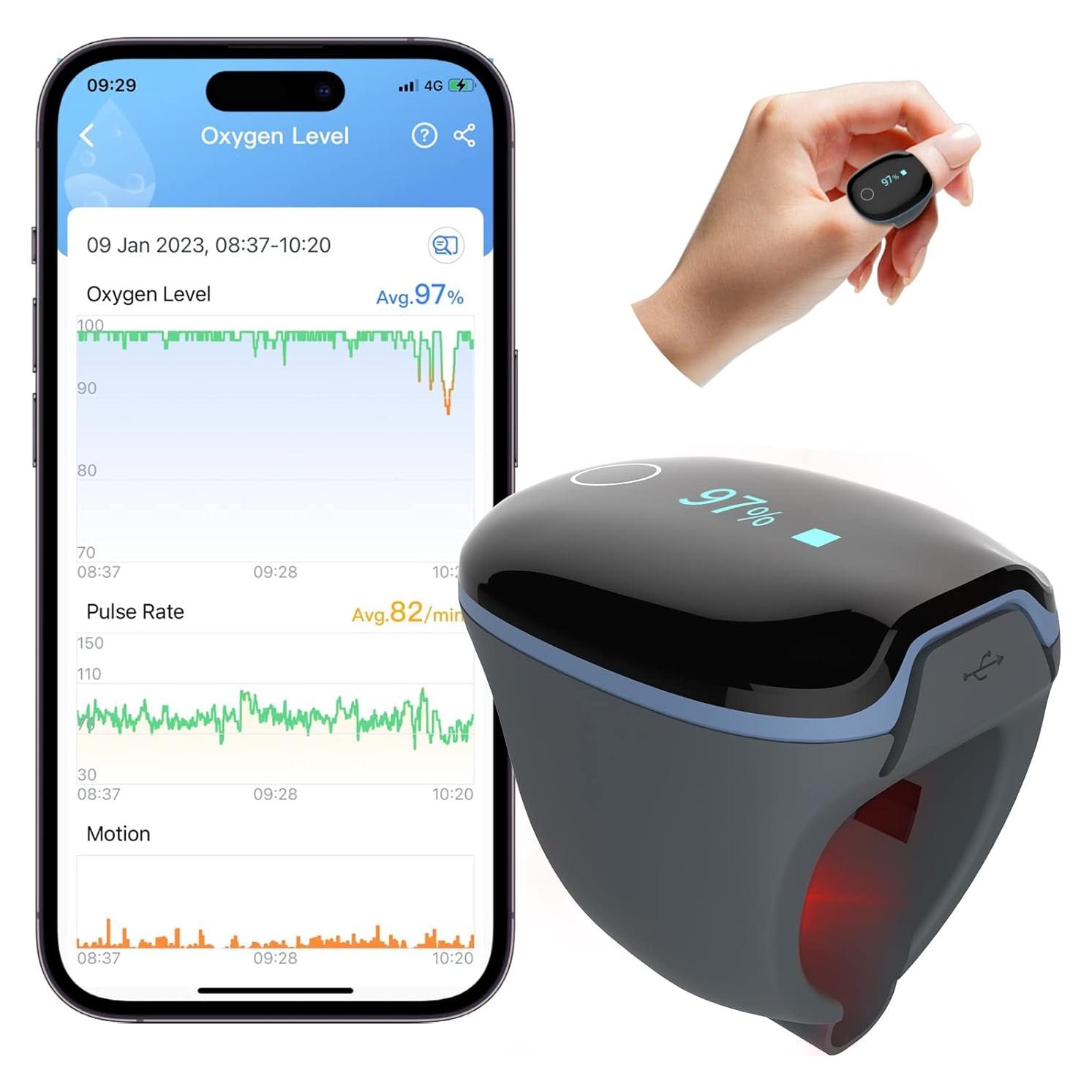 Oxímetro de Pulso Wellue O2Ring Bluetooth - Monitor de SpO2