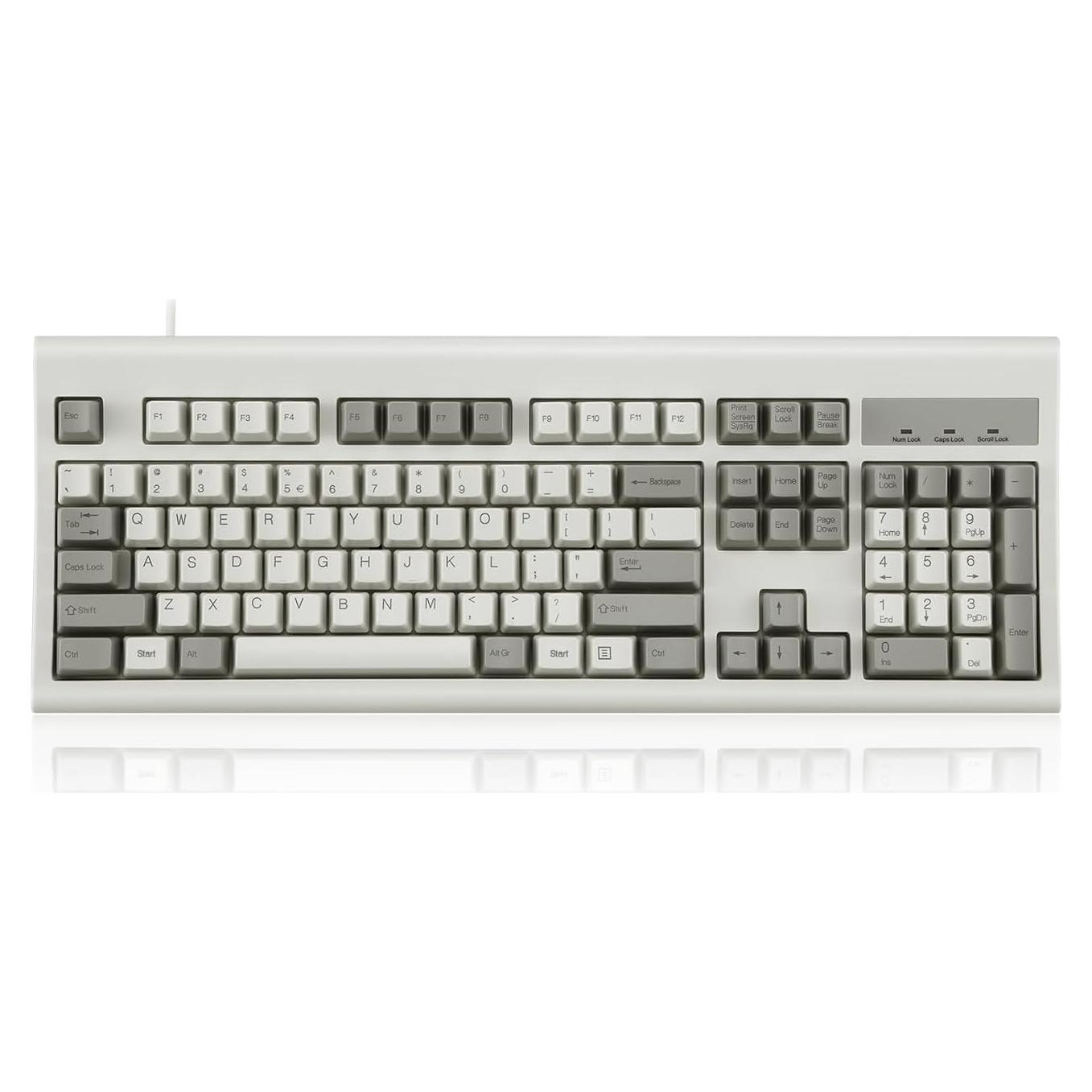 Perixx PERIBOARD-106M, Wired Performance Full-Size USB Keyboard, Curved Ergonomic Keys, Classic Retro Gray/White Color, US English Layout